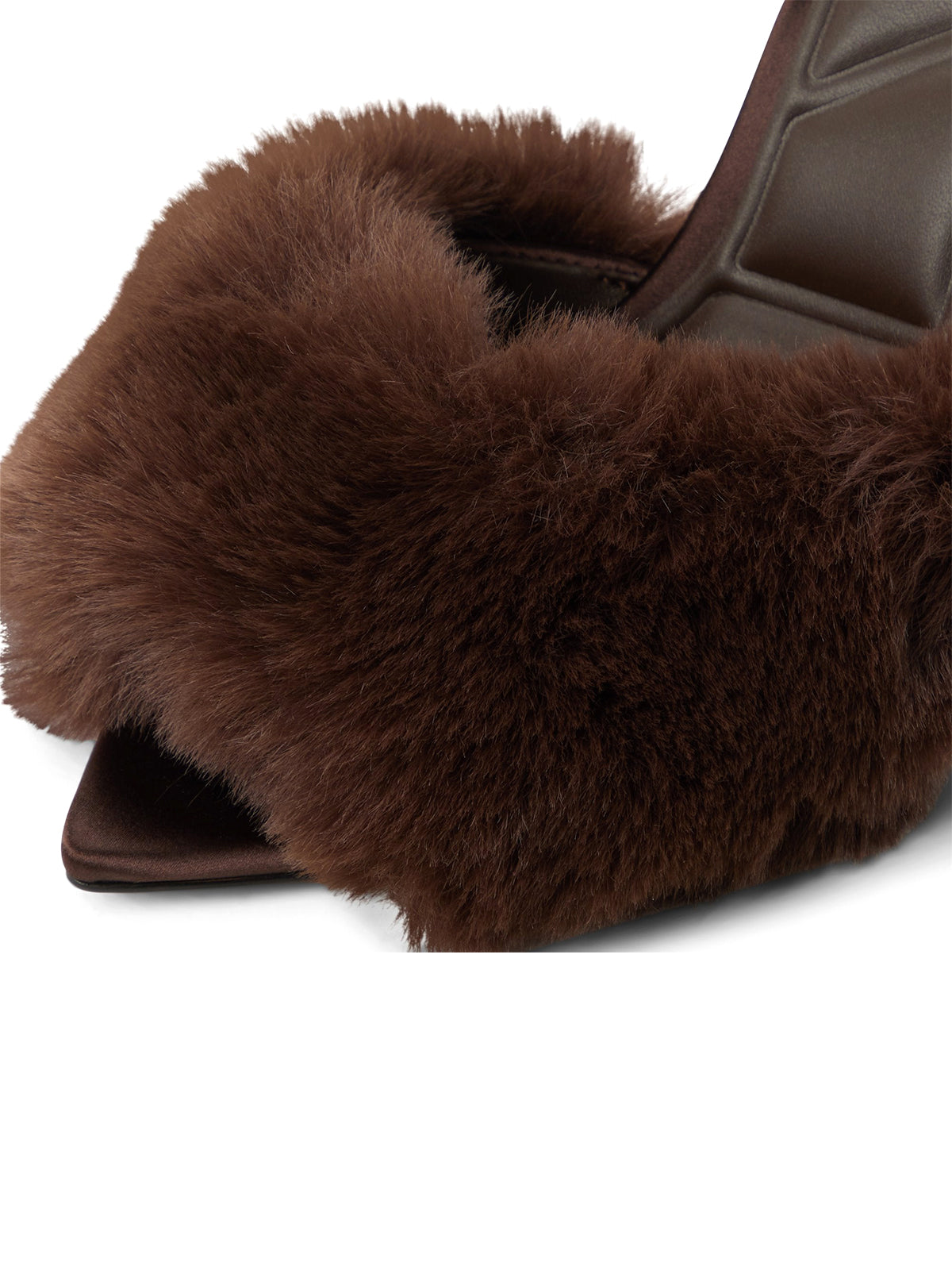 Dark Brown Pointed-Toe Front Plush Slip-On Backless High Heels