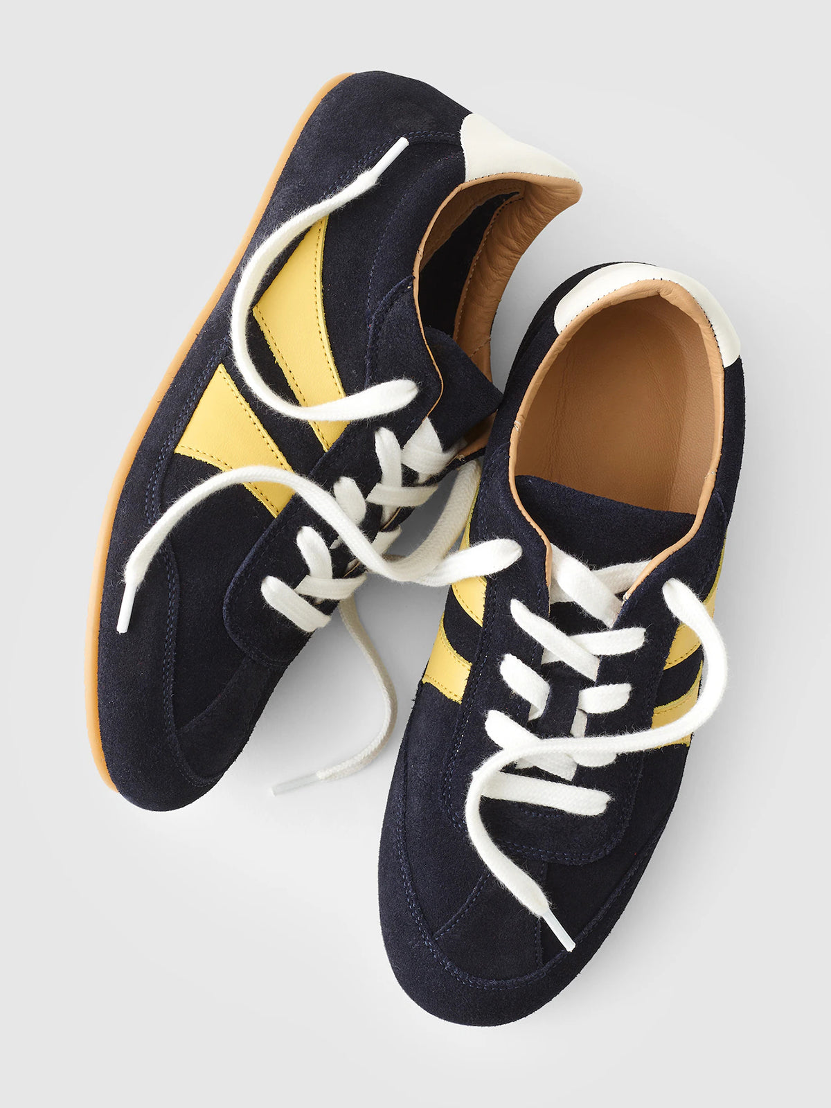Black Cow Suede And Cow Leather Round-Toe Lace-Up Classic Sneakers