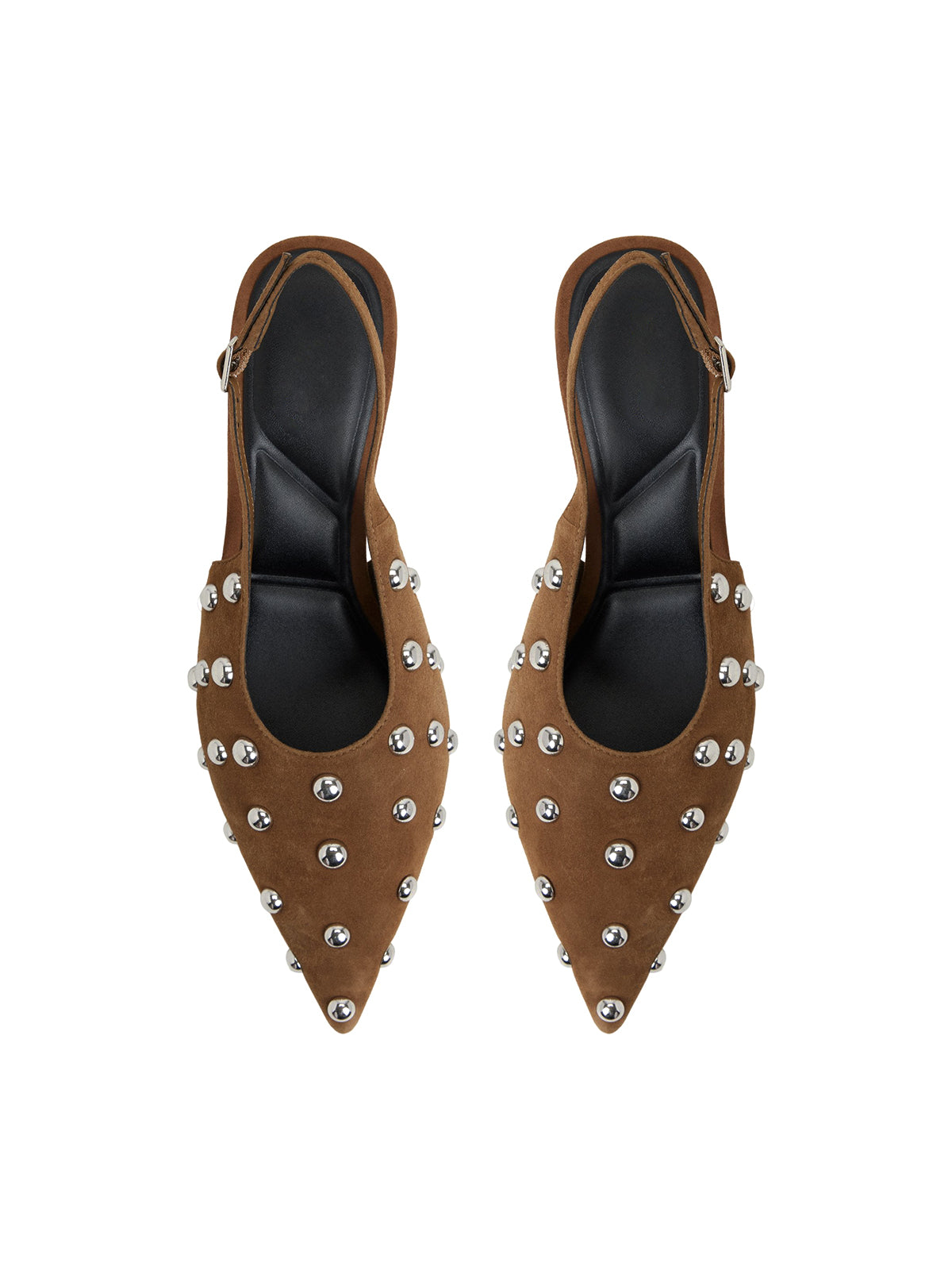 Green Faux Suede Pointed-Toe Slingback Kitten Heels With Full Studs