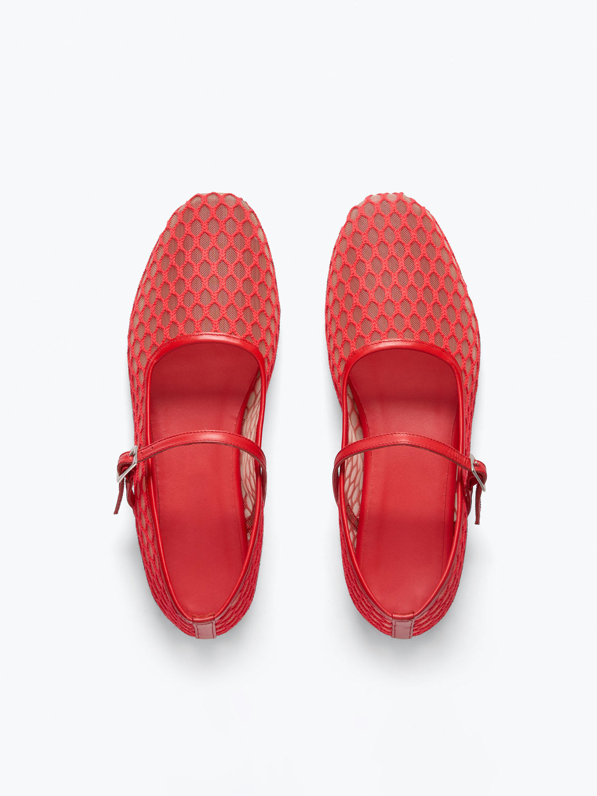 Crimson Red Round-Toe Mesh Bridge Strap Mary Jane Flats