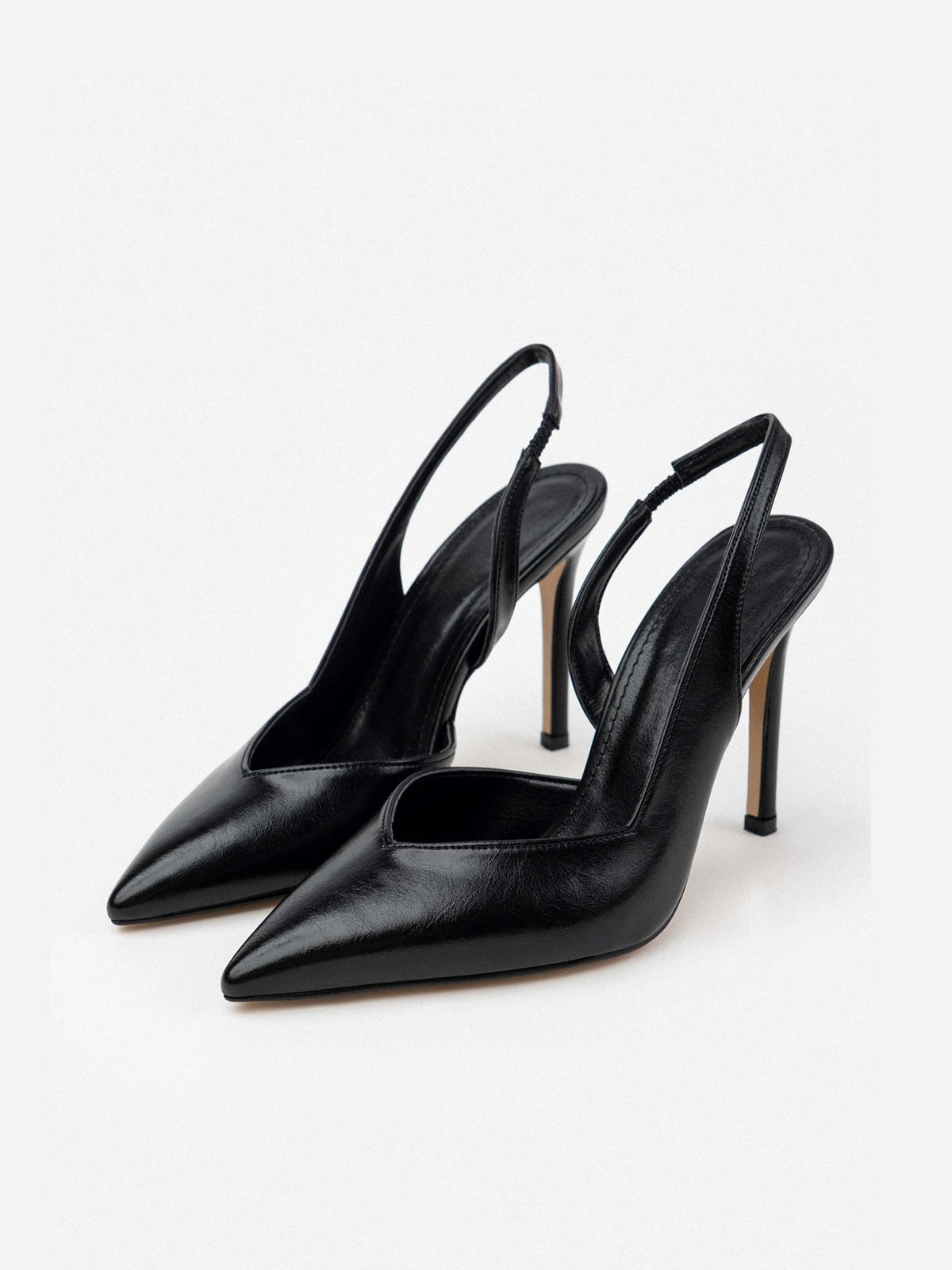 Black Pointed-Toe Concise Slingback High Heels