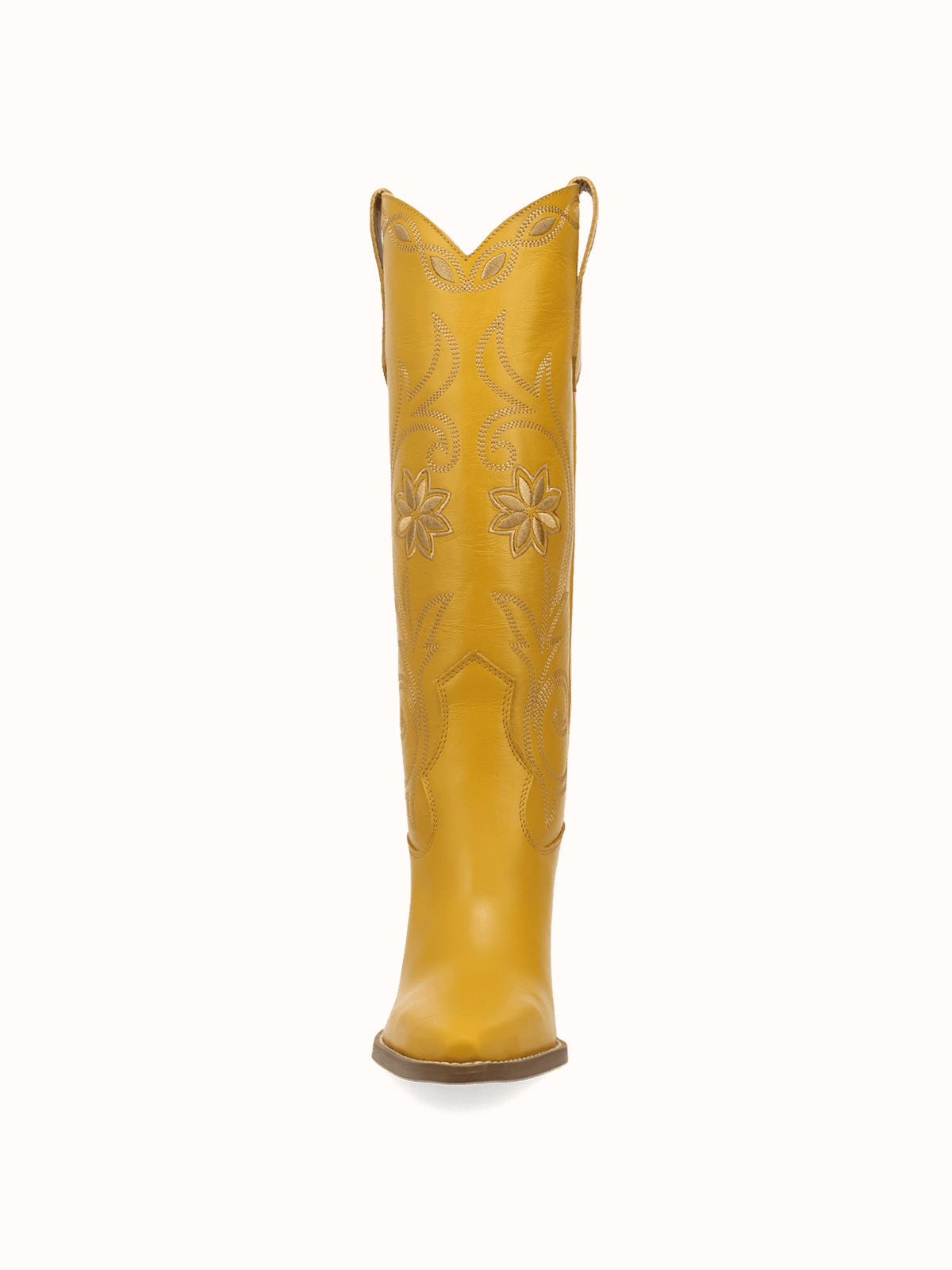 Snip-Toe Flowers And Chic Embroidery Wide Calf Knee High Cowgirl Boots - Yellow