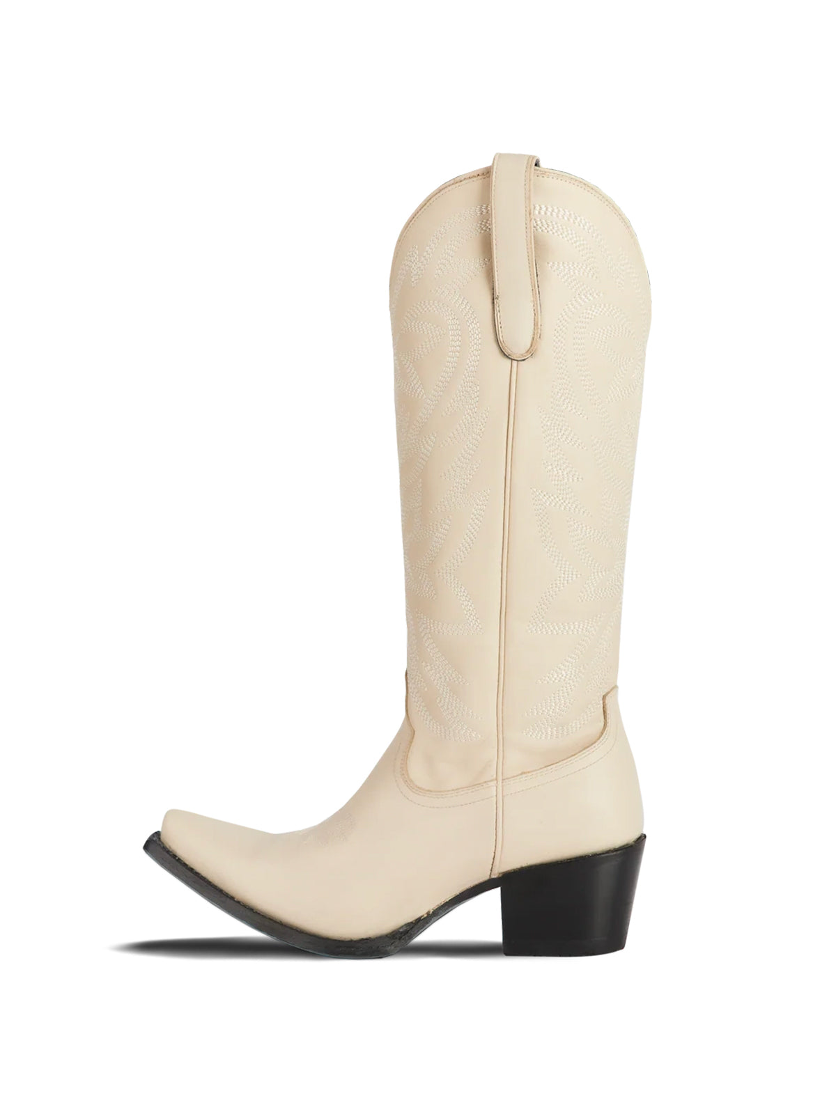 Western Snip-Toe Embroidery Classic Knee High Half-Zip Cowgirl Boots - Bone