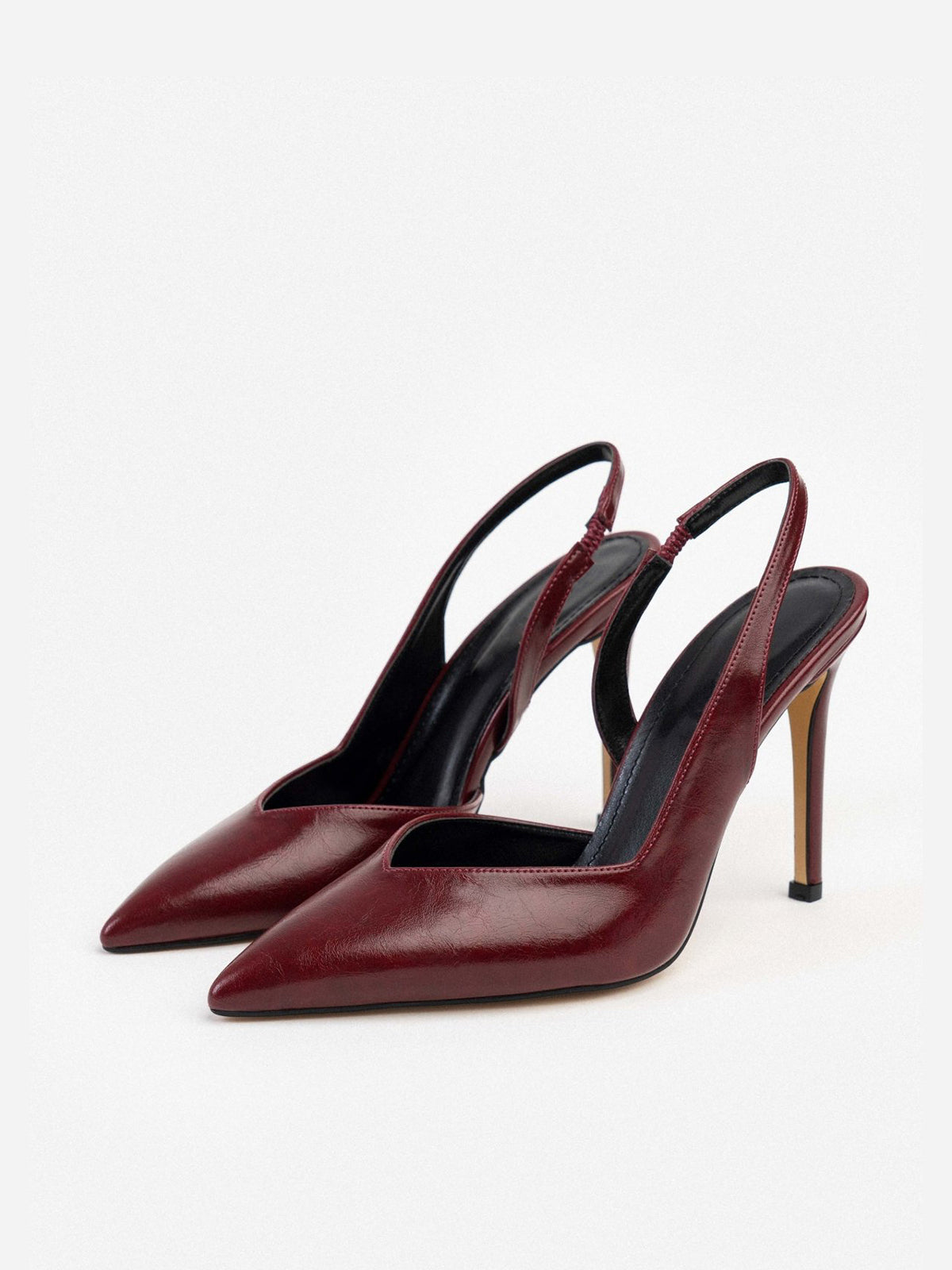 Burgundy Pointed-Toe Concise Slingback High Heels