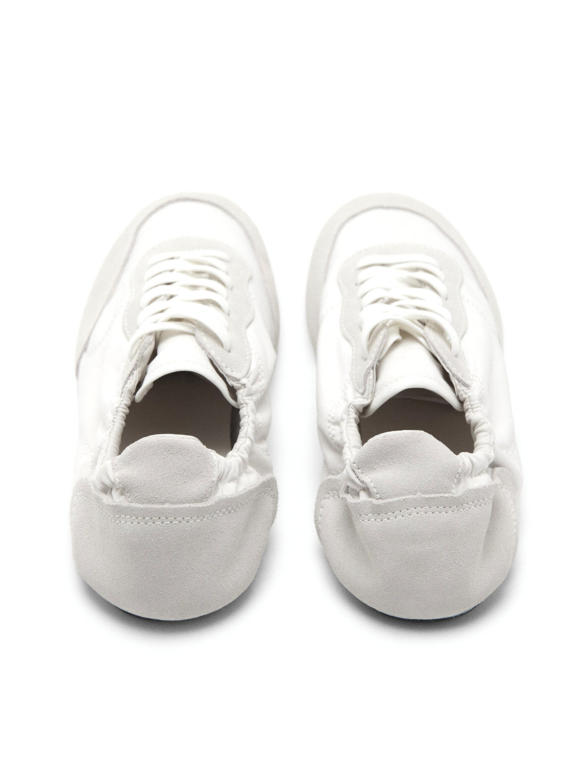 White Contrast Faux Suede And Cloth Round-Toe Lace-Up Elastic Back Sneakers Flats
