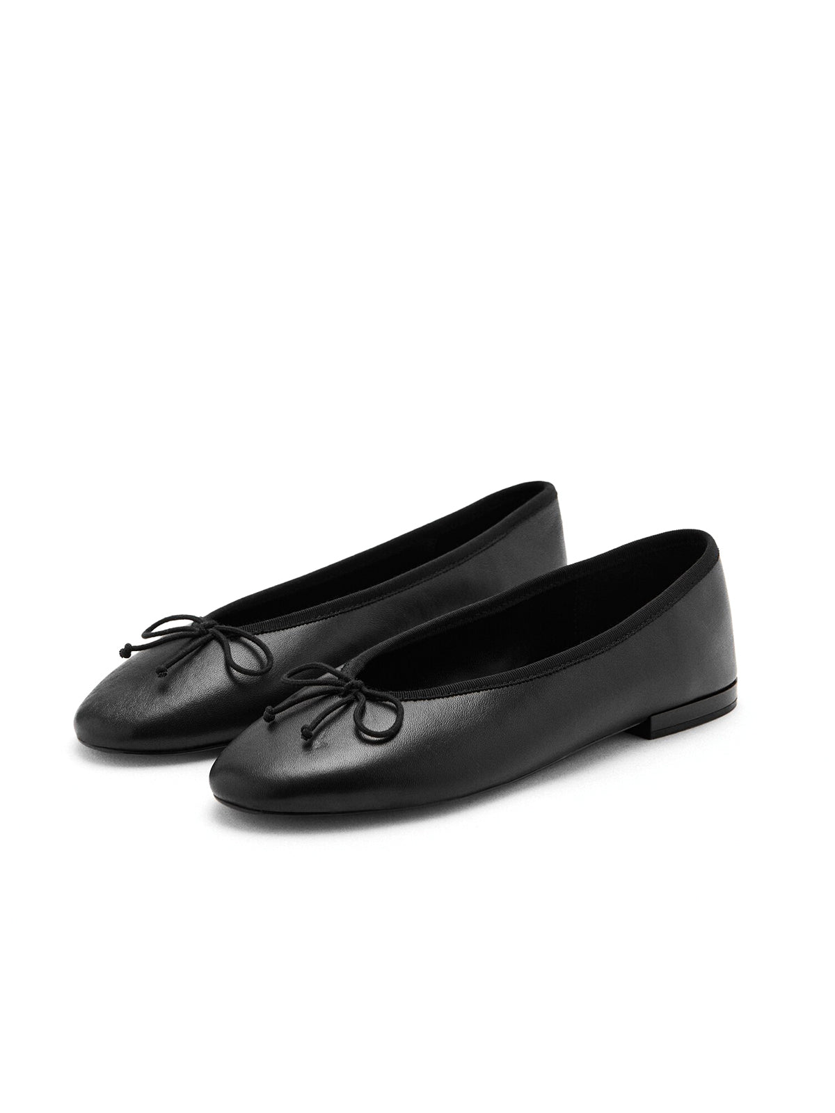 Black Vegan Leather Round-Toe Classic Ballet Flats With Front Bow