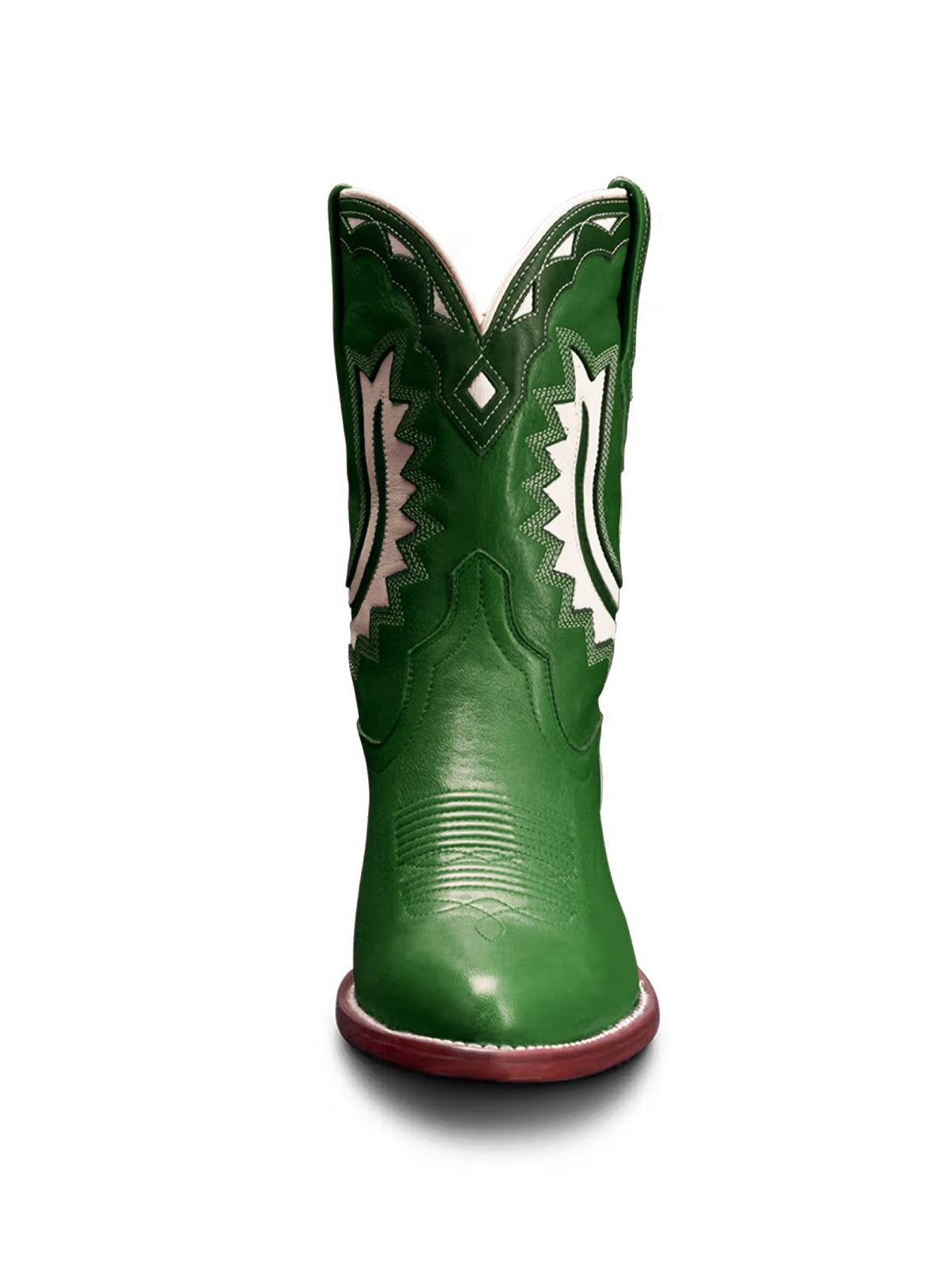 Green Almond-Toe Horseshoe Inlay Cowgirl Ankle Boots