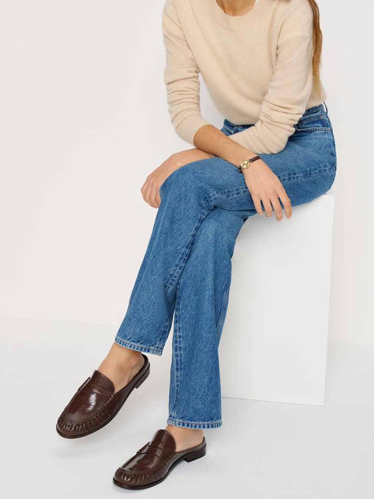 Crinkle Coffee Round-Toe Chic Slip-On Mules Flats