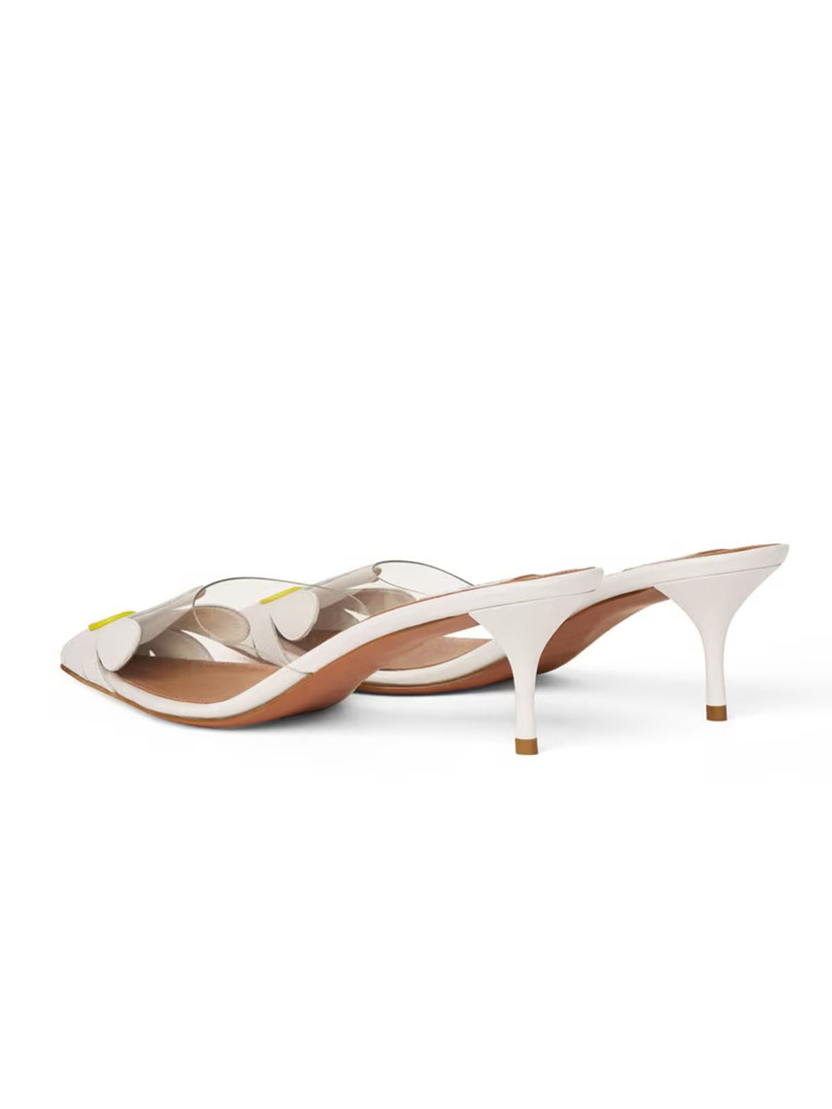 Patent White Flower And TPU Transparent Film Pointed-Toe Slip-On Kitten Heels