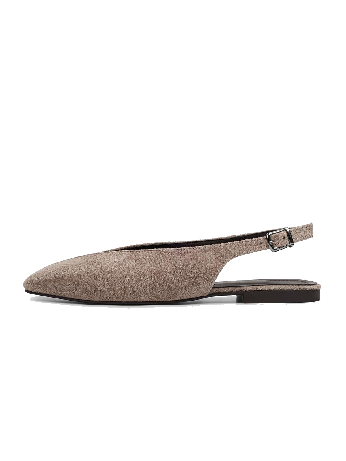 Taupe Square-Toe Classic Buckle Back Strap Slip-On Flats
