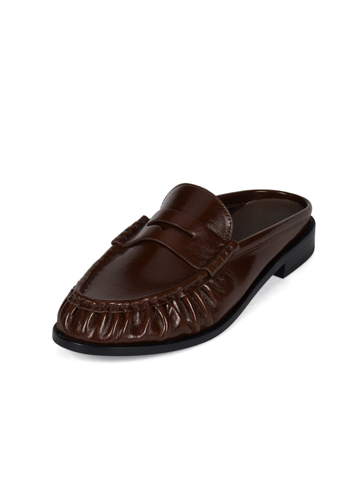 Round-Toe Backless Slip-On Loafer Mule Flats - Brown
