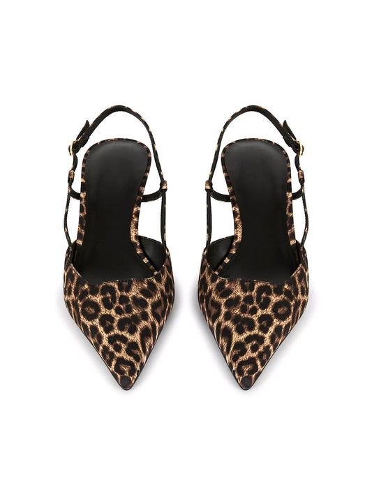 Leopard Faux Suede Pointed-Toe Slingback Kitten Heels