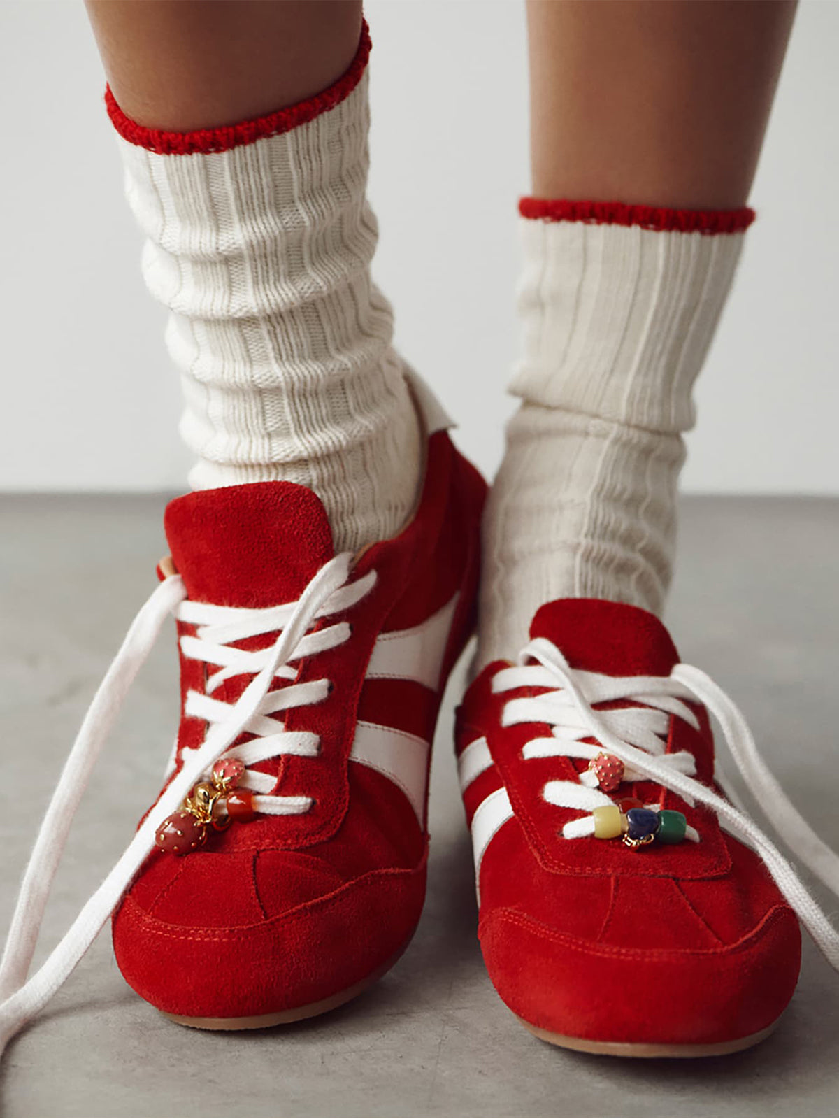 Red Cow Suede Round-Toe Classic Lace-Up Chic Sneakers