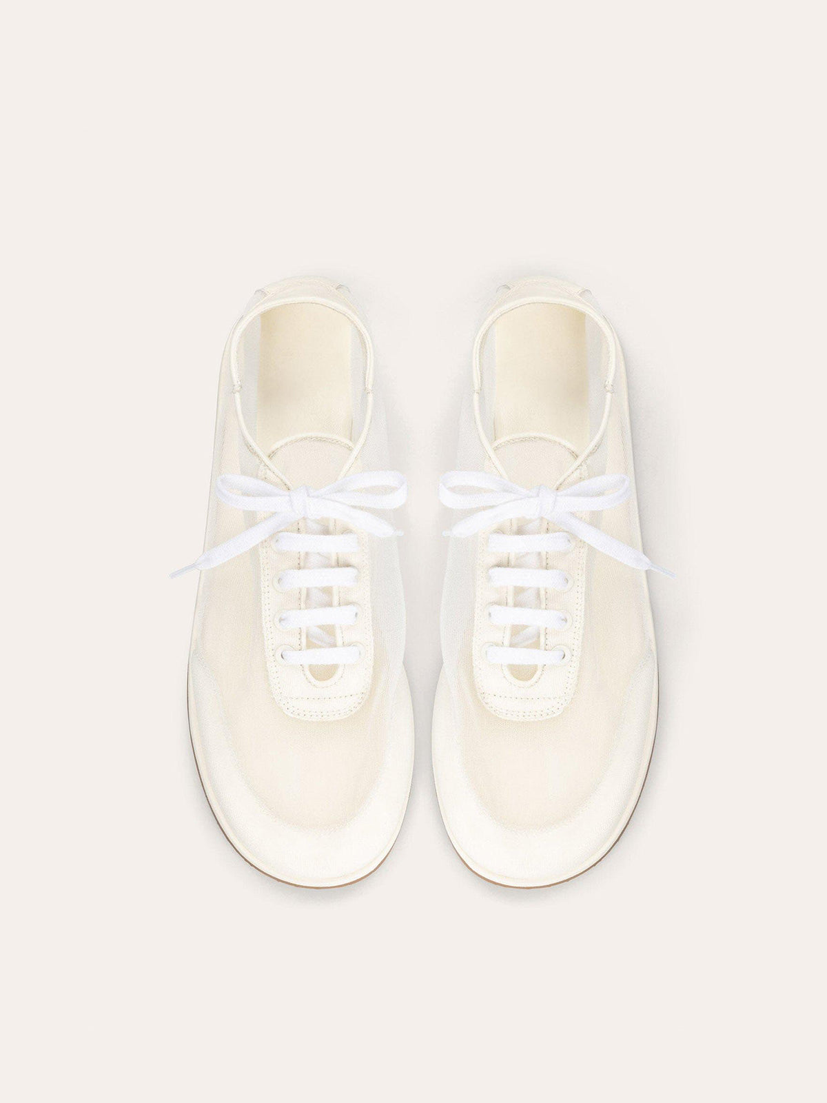 White Mesh Round-Toe Flats With Laces