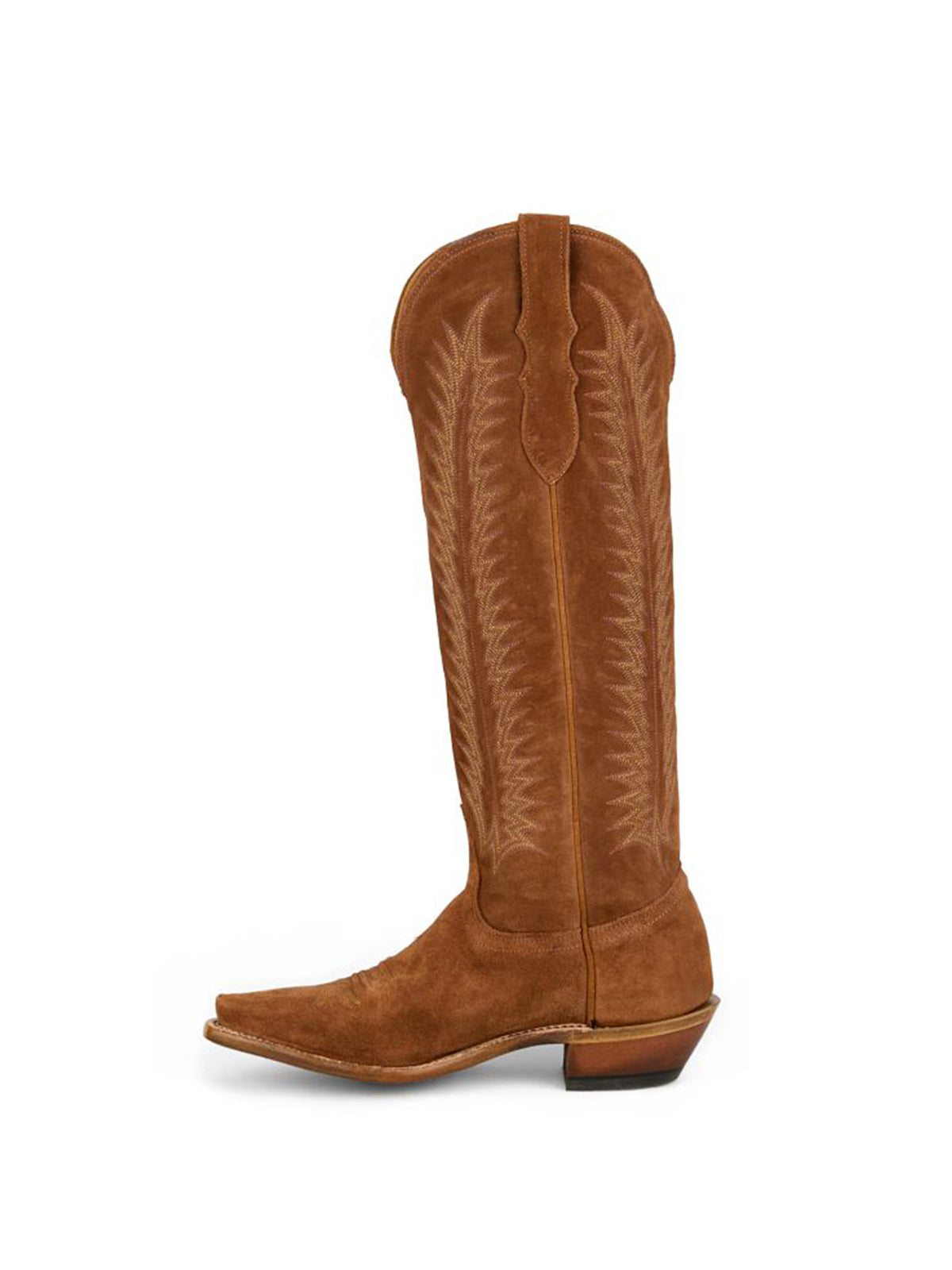 Brown Faux Suede Snip-Toe Wide Calf Embroidery Knee High Cowgirl Boots