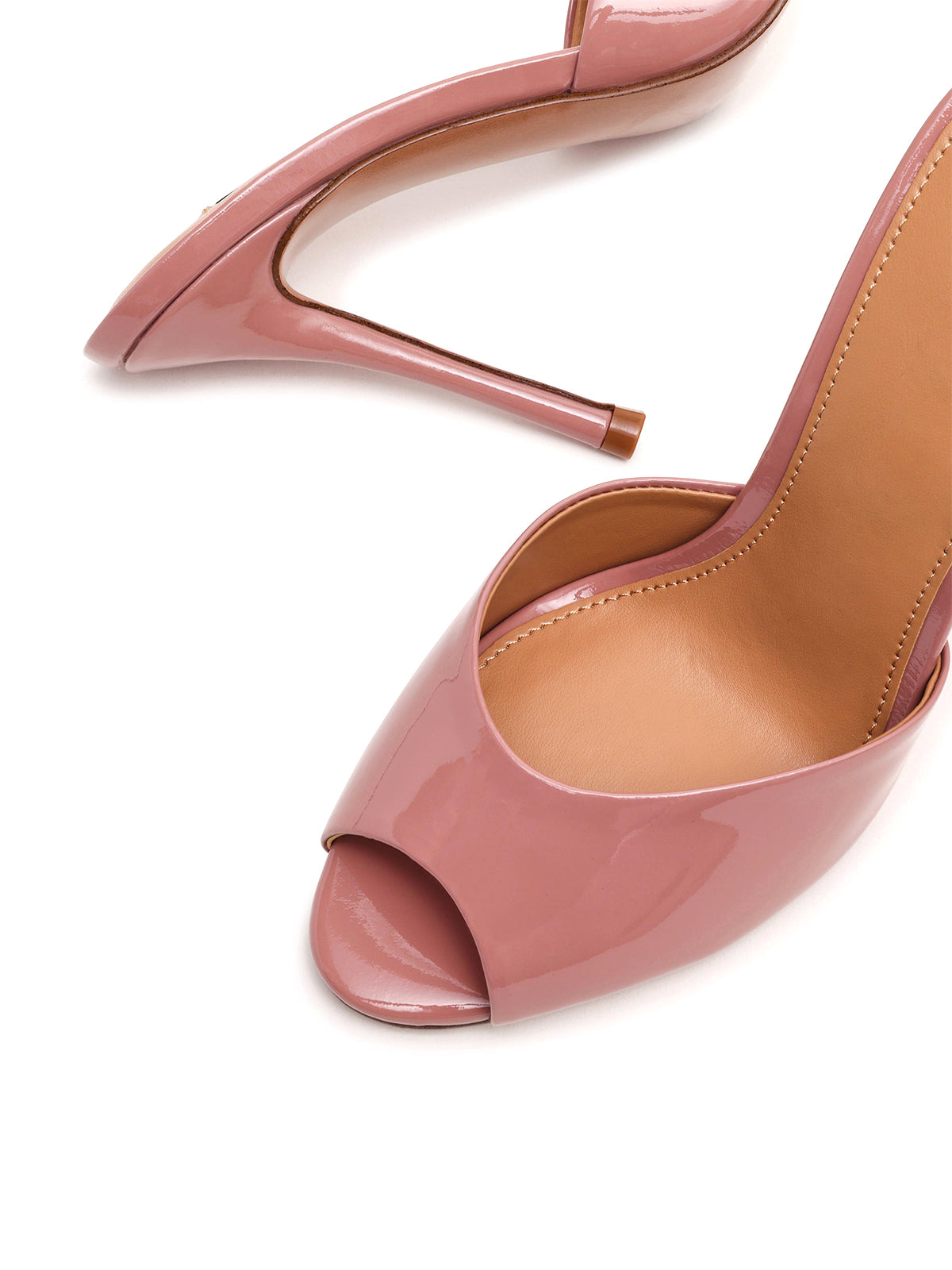 Rose Pink Patent Round-Toe Backless High Heels