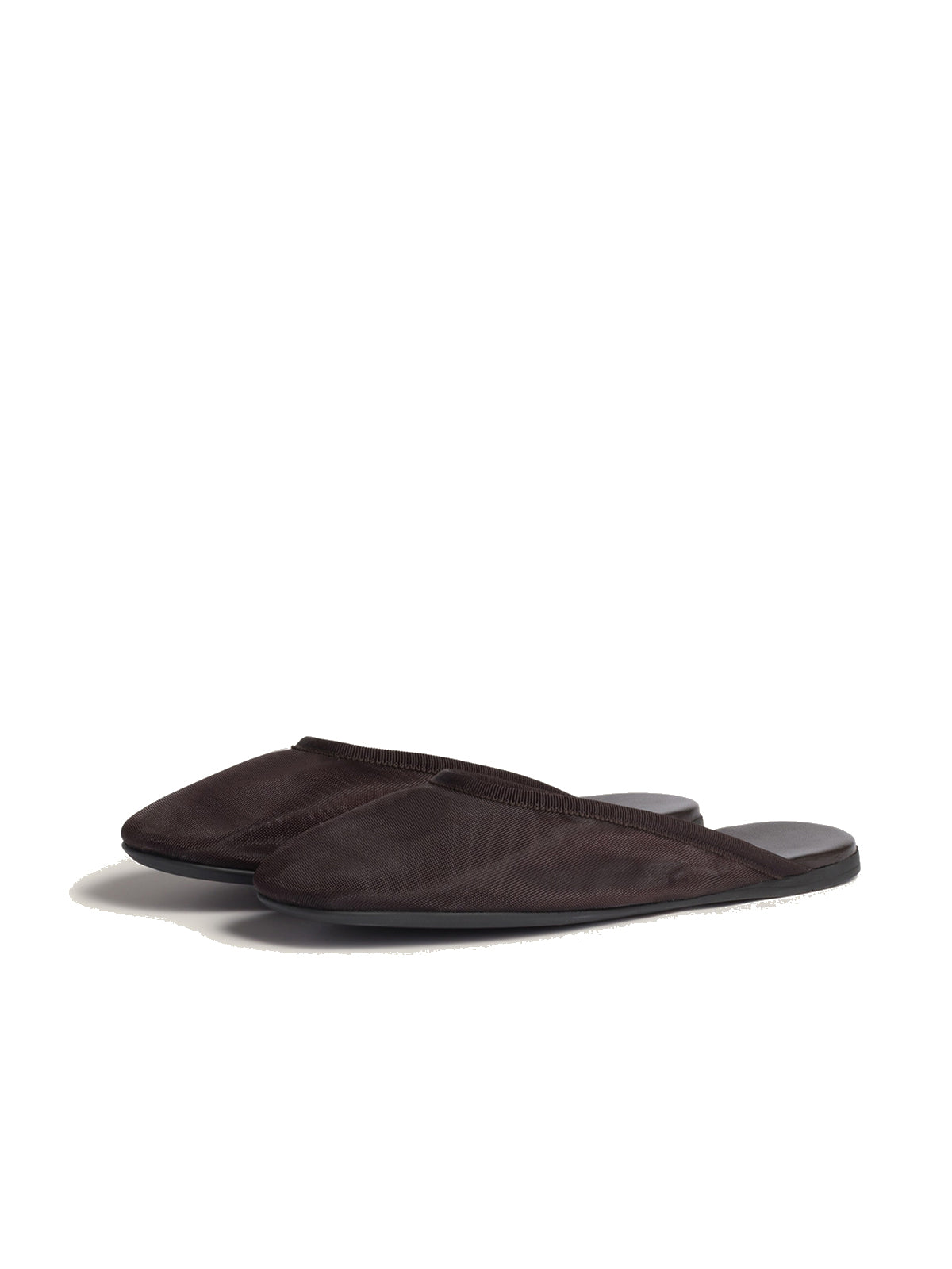 Dark Brown Mesh Round-Toe Backless Slippers Flats