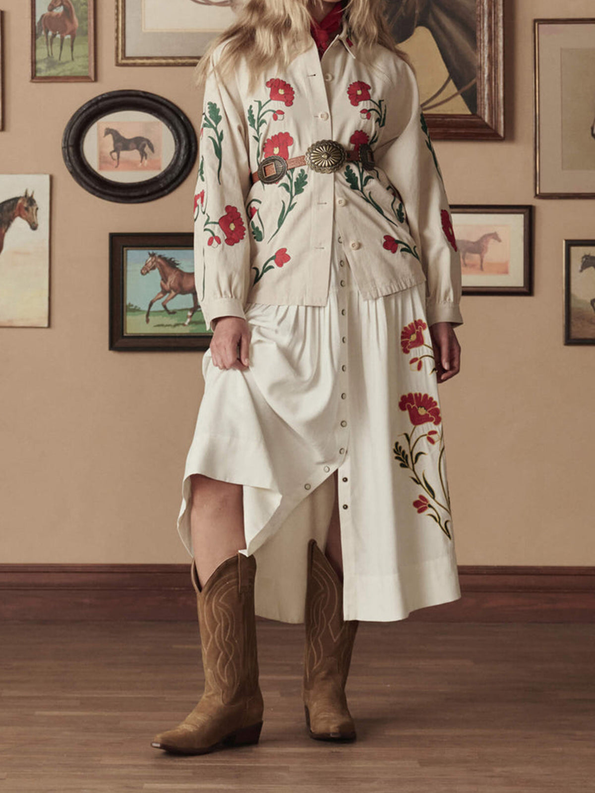 Tan Faux Suede Snip-Toe Classic Stitch Mid Calf Cowgirl Boots