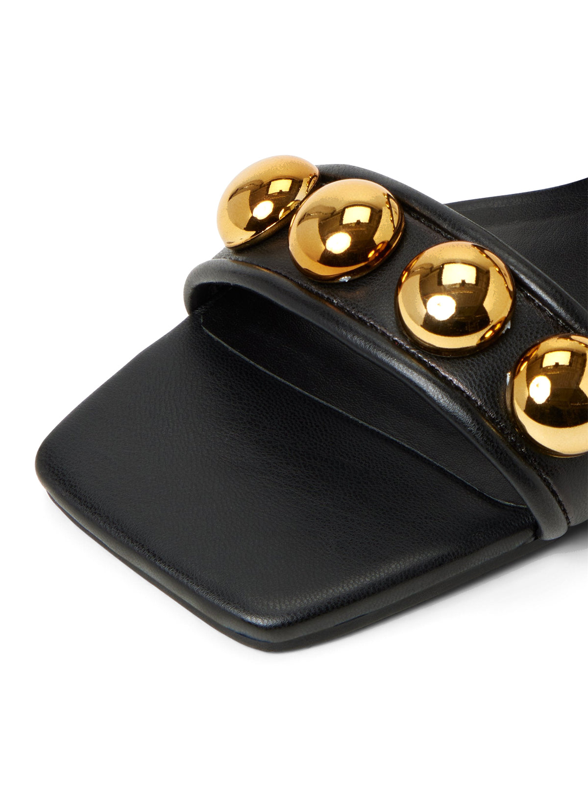 Black Square-Toe Double Straps With Studs Flats