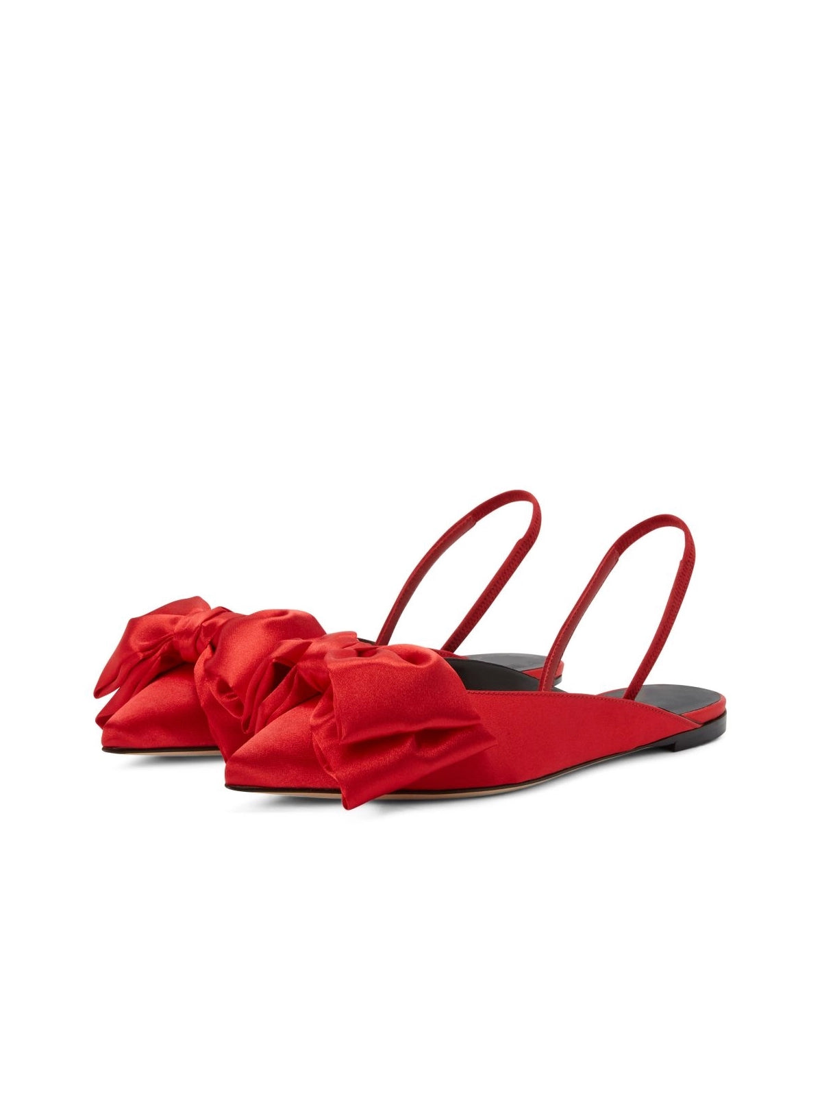 Red Satin Pointed-Toe Front Big Bow Slingback Chic Flats