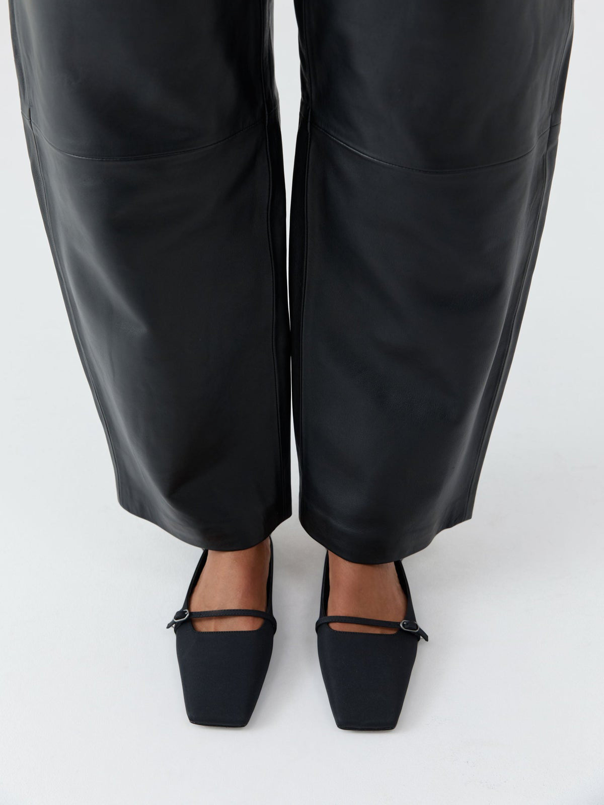 Black Square-Toe Front Strap Slip-On Flats