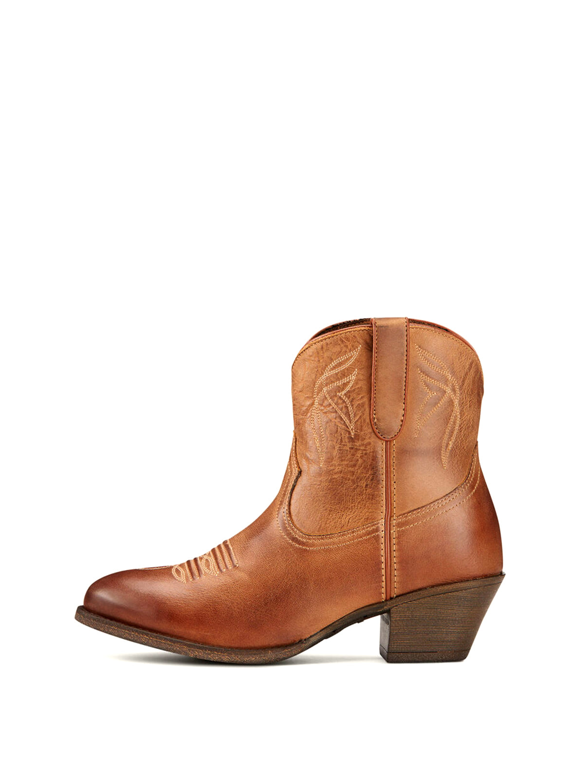 Caramel Brown Almond-Toe Stitch Cowgirl Short Ankle Western Boots