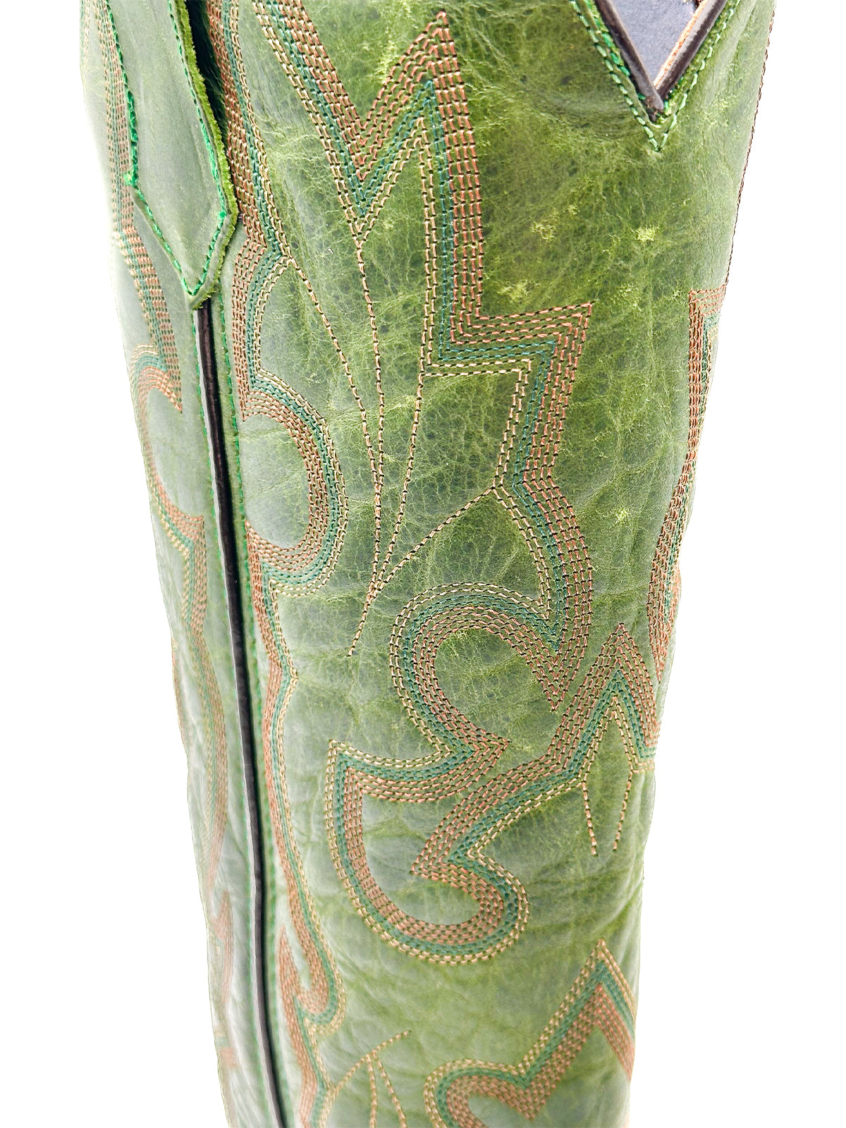 Distressed Green Snip-Toe Classic Embroidery Wide Calf Knee High Cowgirl Boots