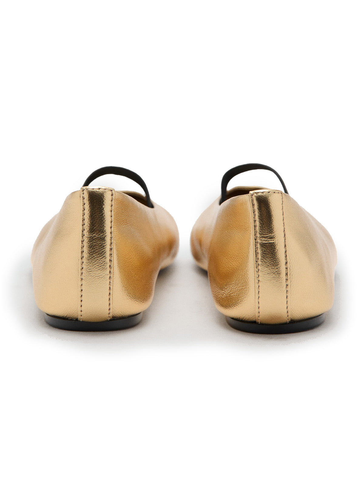 Metallic Gold Square-Toe Bridge Strap Stylish Flats
