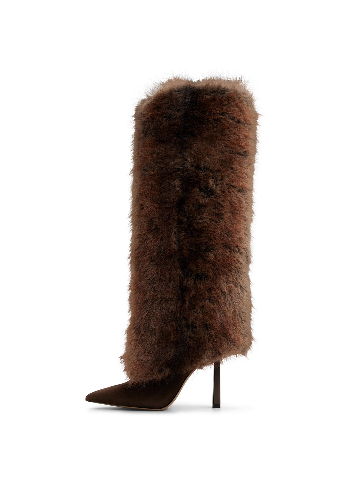 Dark Brown Faux Suede Pointed-Toe Full Plush Knee High Stiletto Boots