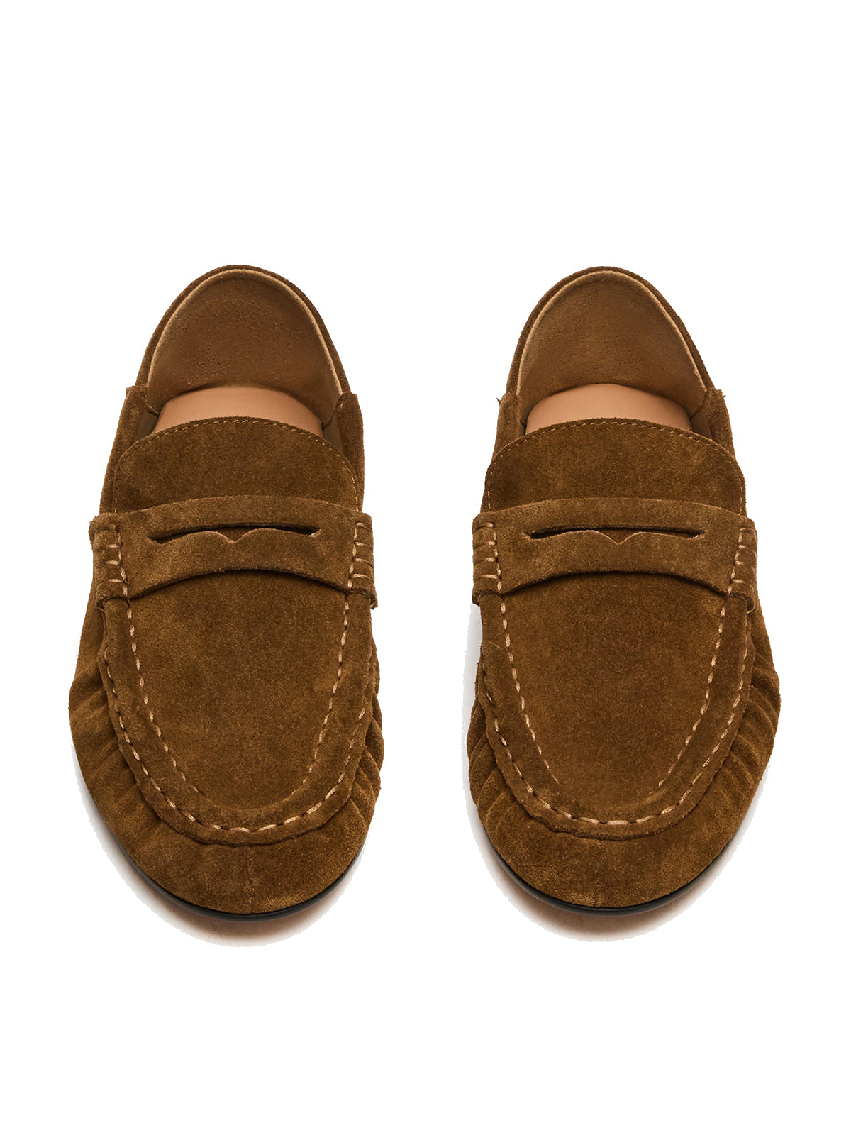 Brown Faux Suede Round-Toe Stylish Slip-On Loafers Flats
