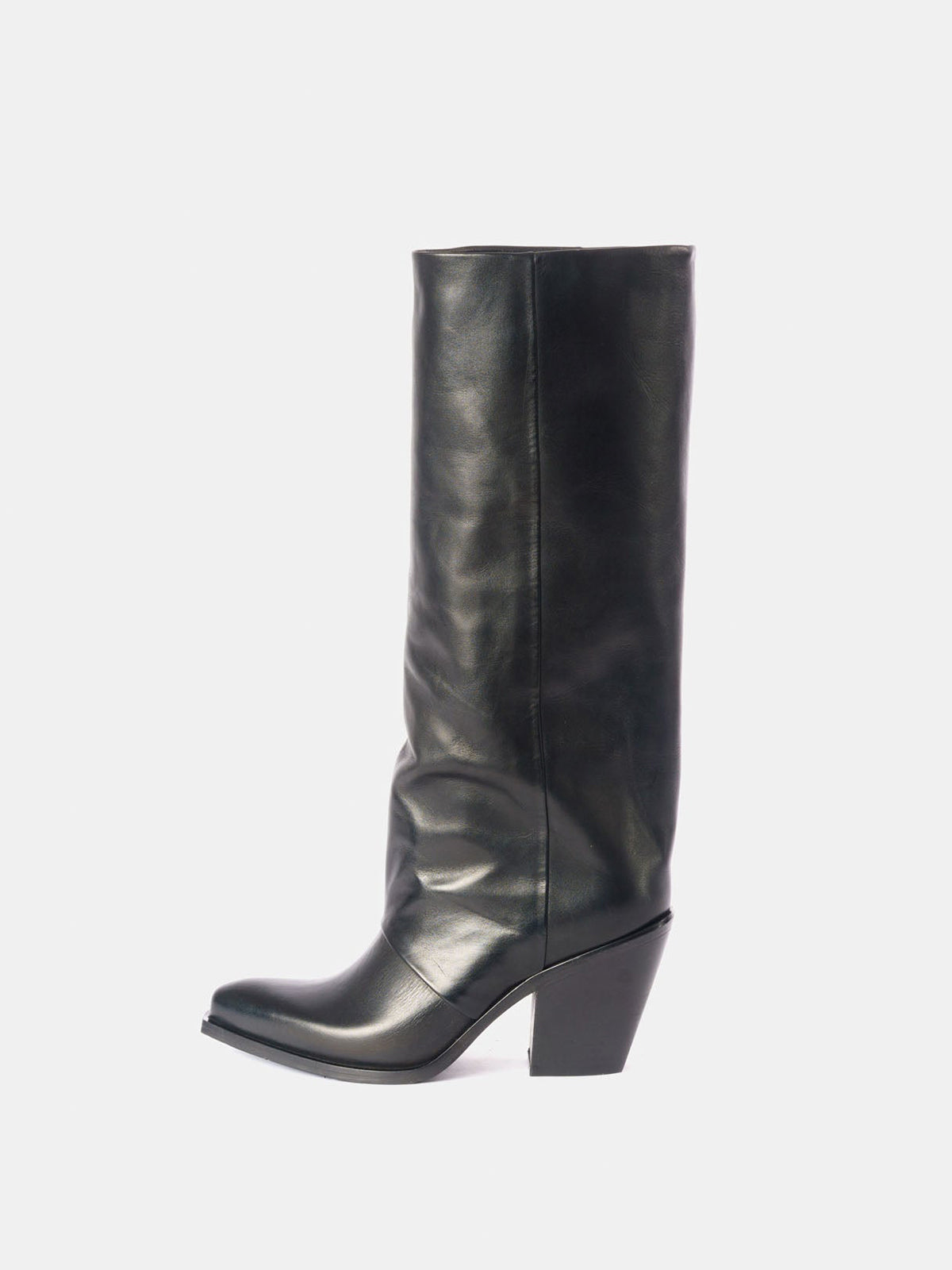 Black Snip-Toe Simple Wide Calf Knee High Classic Cowgirl Boots