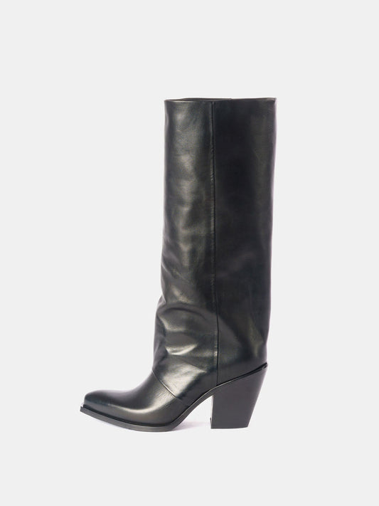 Black Snip-Toe Simple Wide Calf Knee High Classic Cowgirl Boots