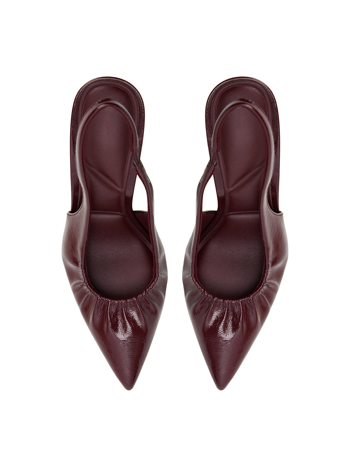 Patent Burgundy Pointed-Toe Ruched Vamp Slingback High Heels