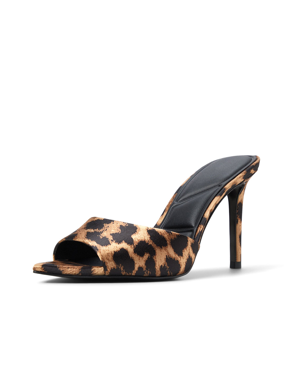 Leopard Satin Open Pointed-Toe Slip-On Backless High Heels