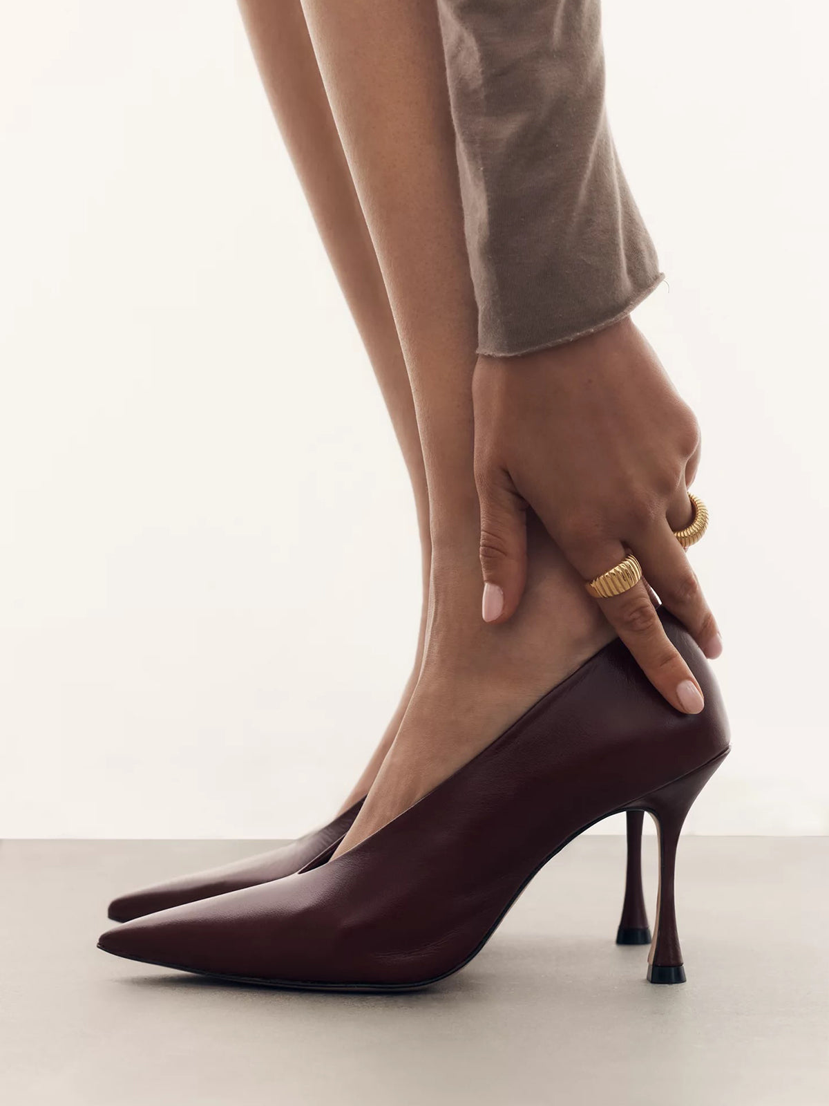 Wine Red Pointed-Toe Classic Pumps Slip-On High Heels