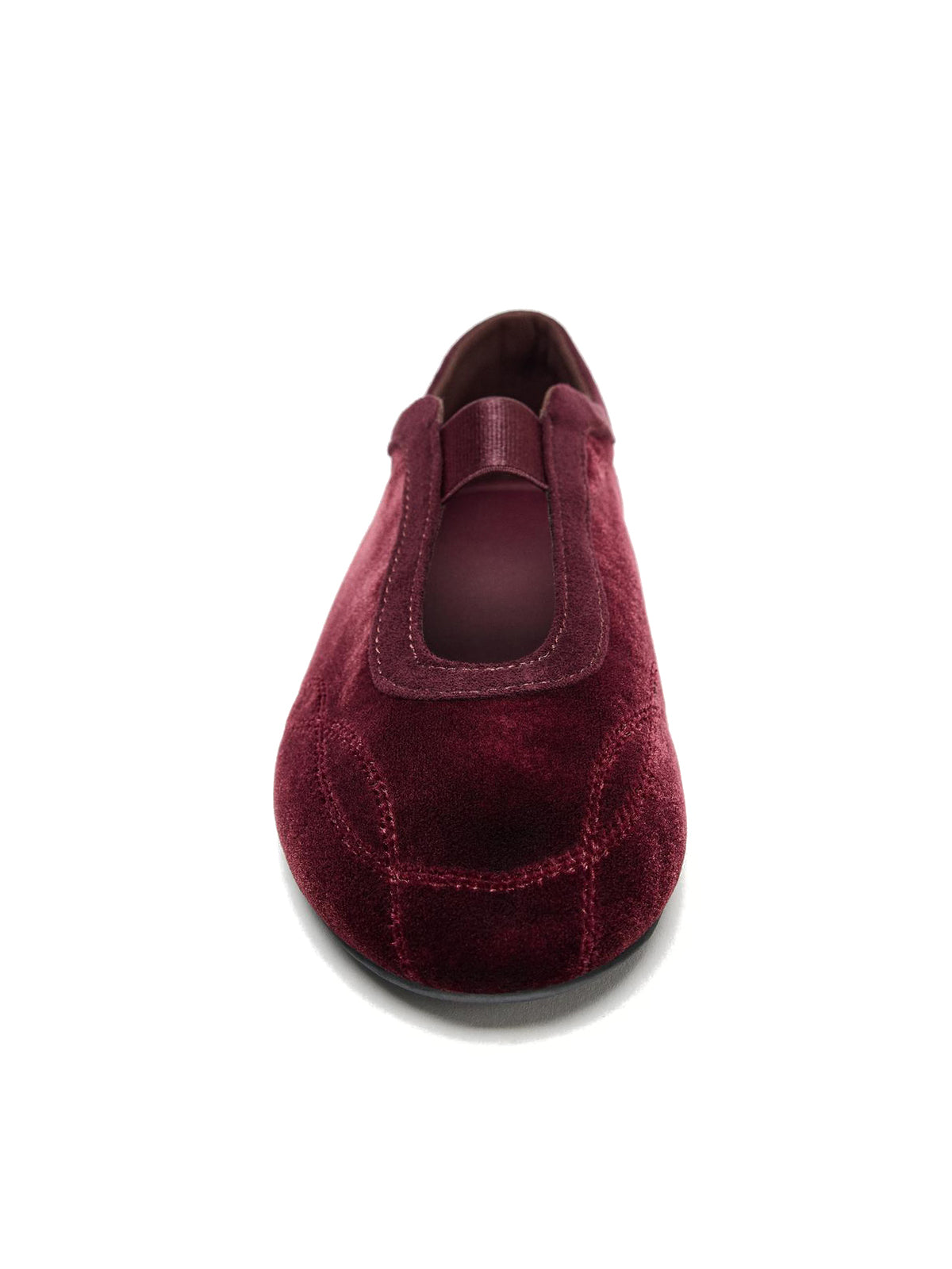 Burgundy Velvet Round-Toe Elastic Mary Jane Ballet Flats