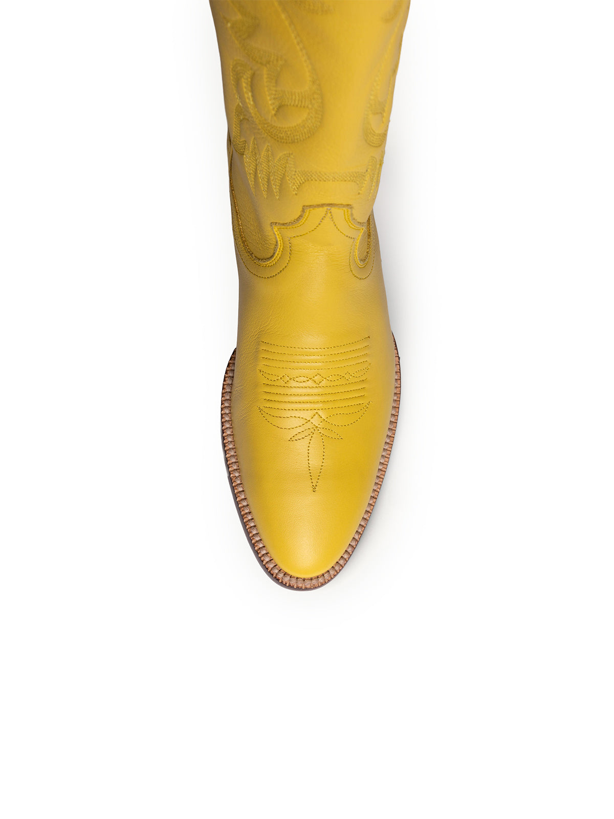 Ivory Heart Inlay Embroidery Almond-Toe Wide Calf Knee High Cowgirl Boots - Yellow