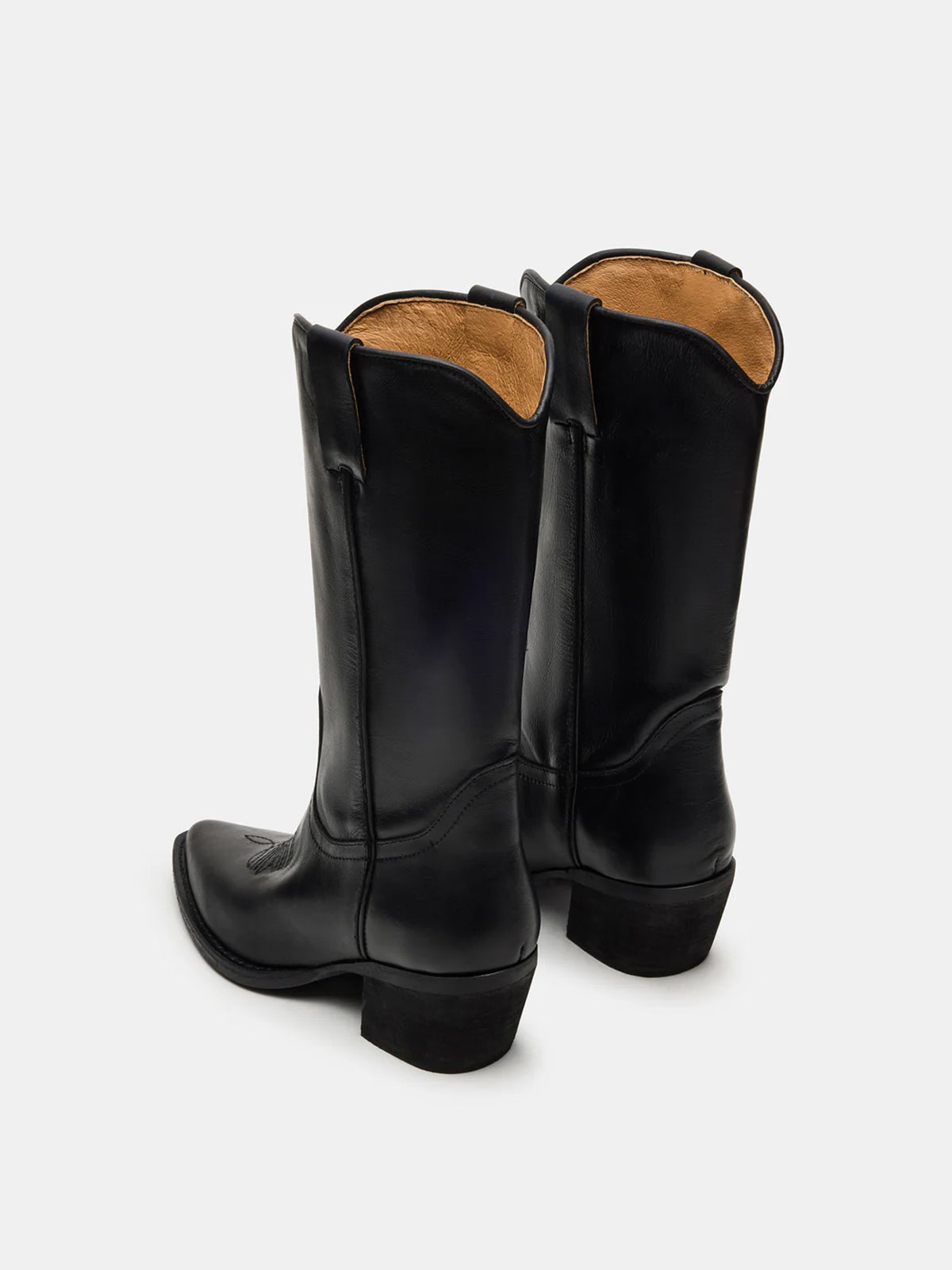 Black Pointed-Toe Simple Mid Calf Cowgirl Boots