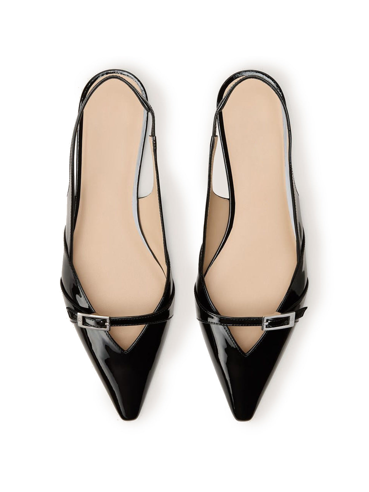 Patent Black Pointed-Toe Front Strap And Back Strap Chic Flats
