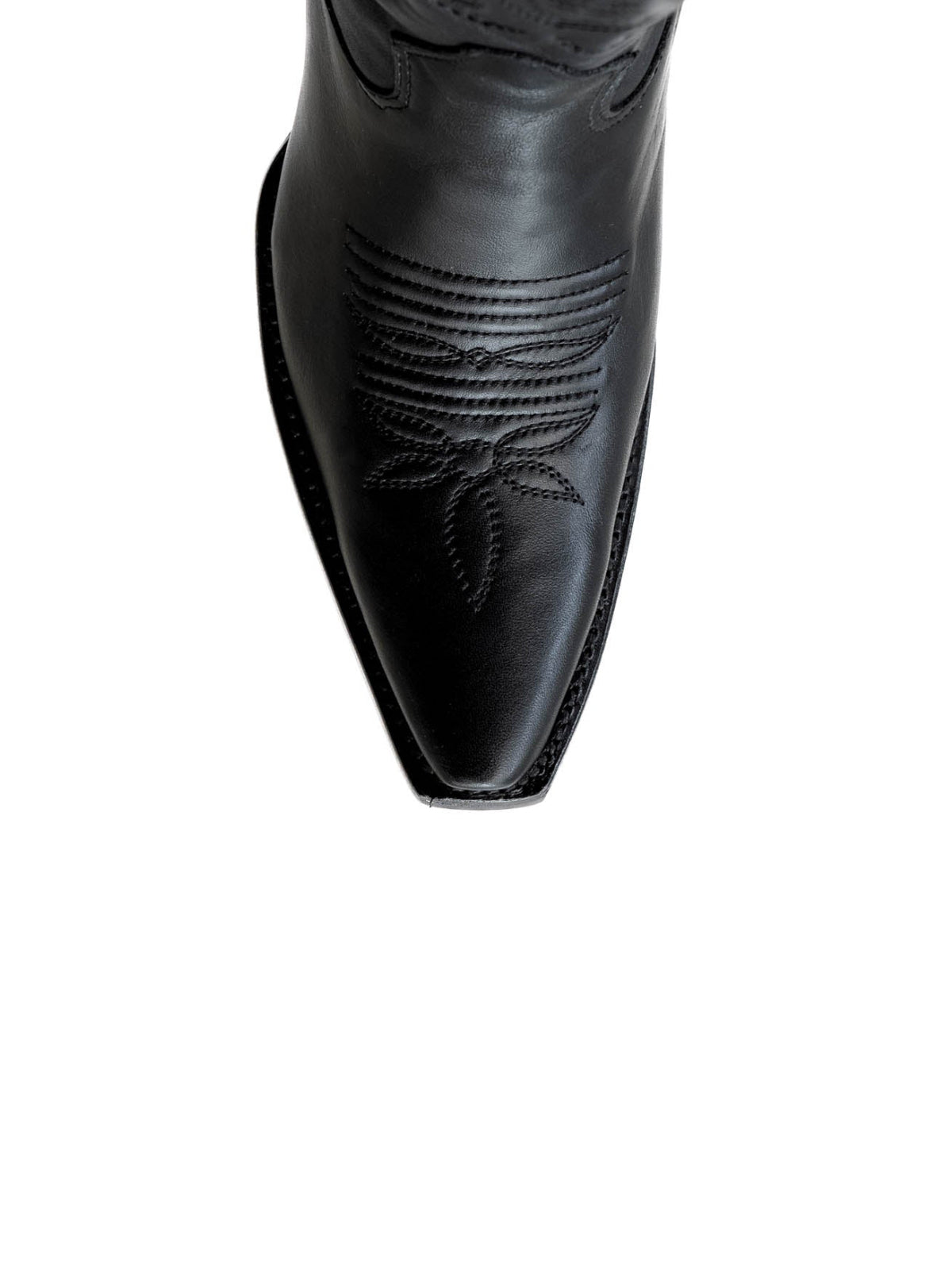 Black Snip-Toe Half-Zip Embroidery Tall Knee High Cowgirl Boots