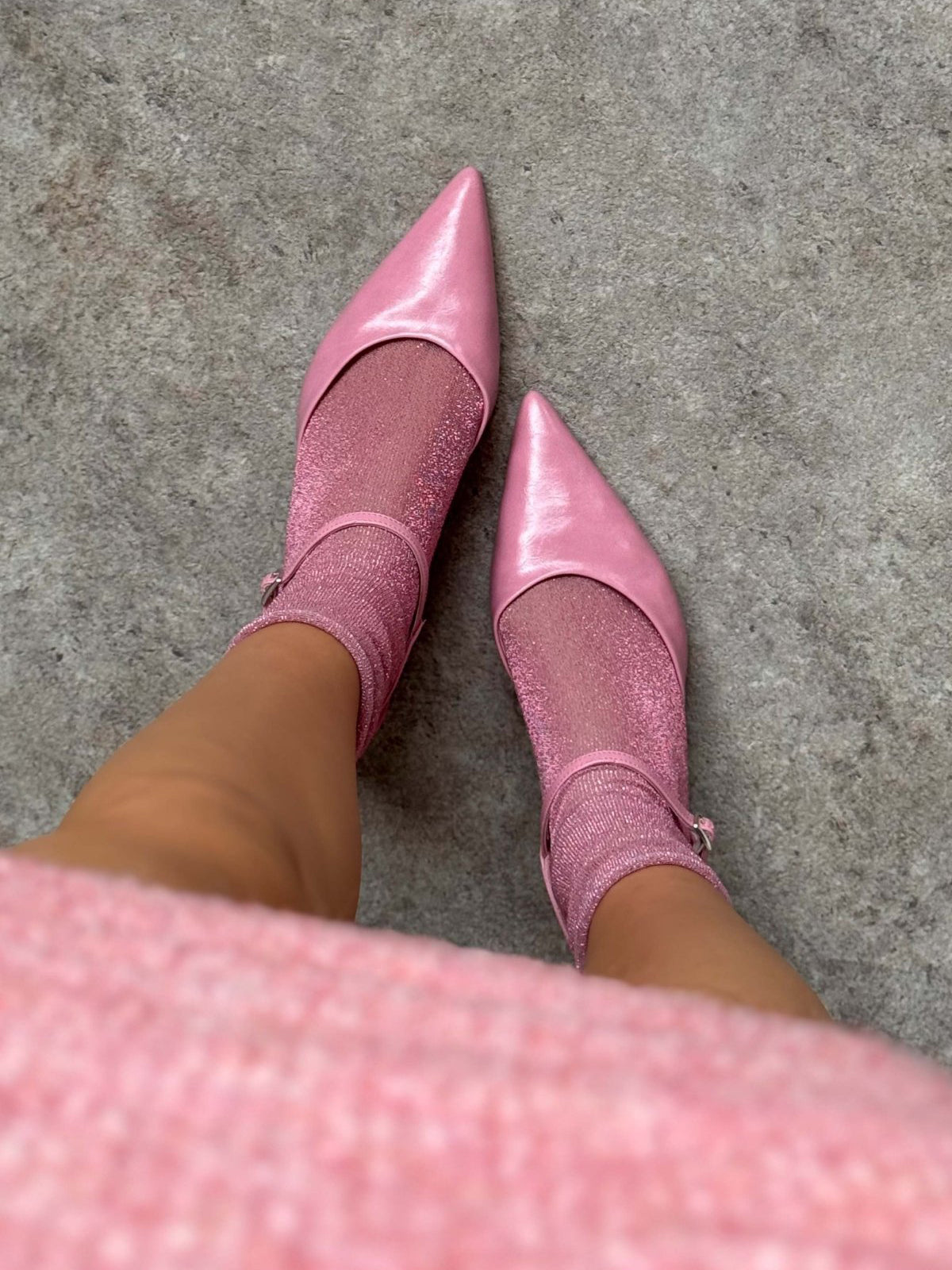 Ankle Strap Pointed-Toe Concise Kitten Heels - Pink