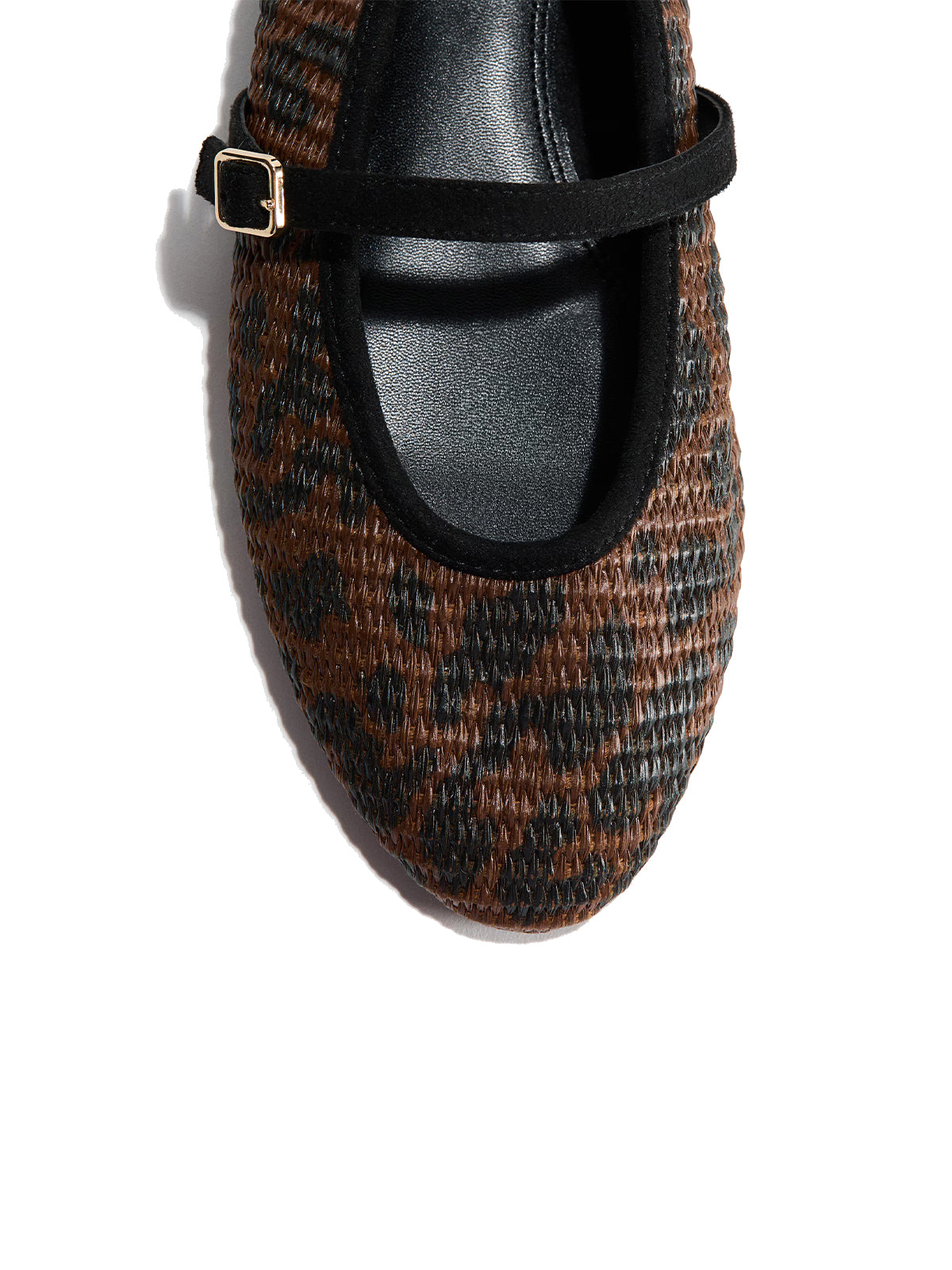 Leopard Print Grass Woven Round-Toe Mary Jane Chic Ballet Flats