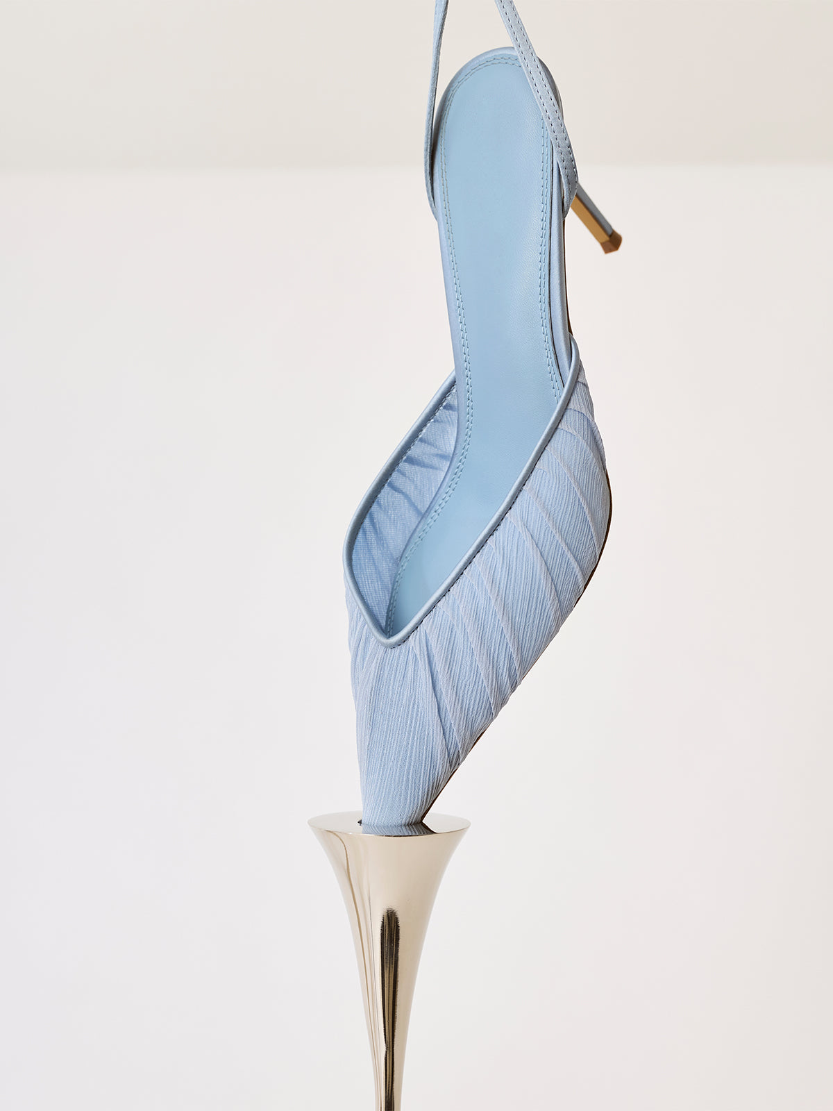 Blue Satin And Mesh Pointed-Toe Classic Ankle Strap High Heels