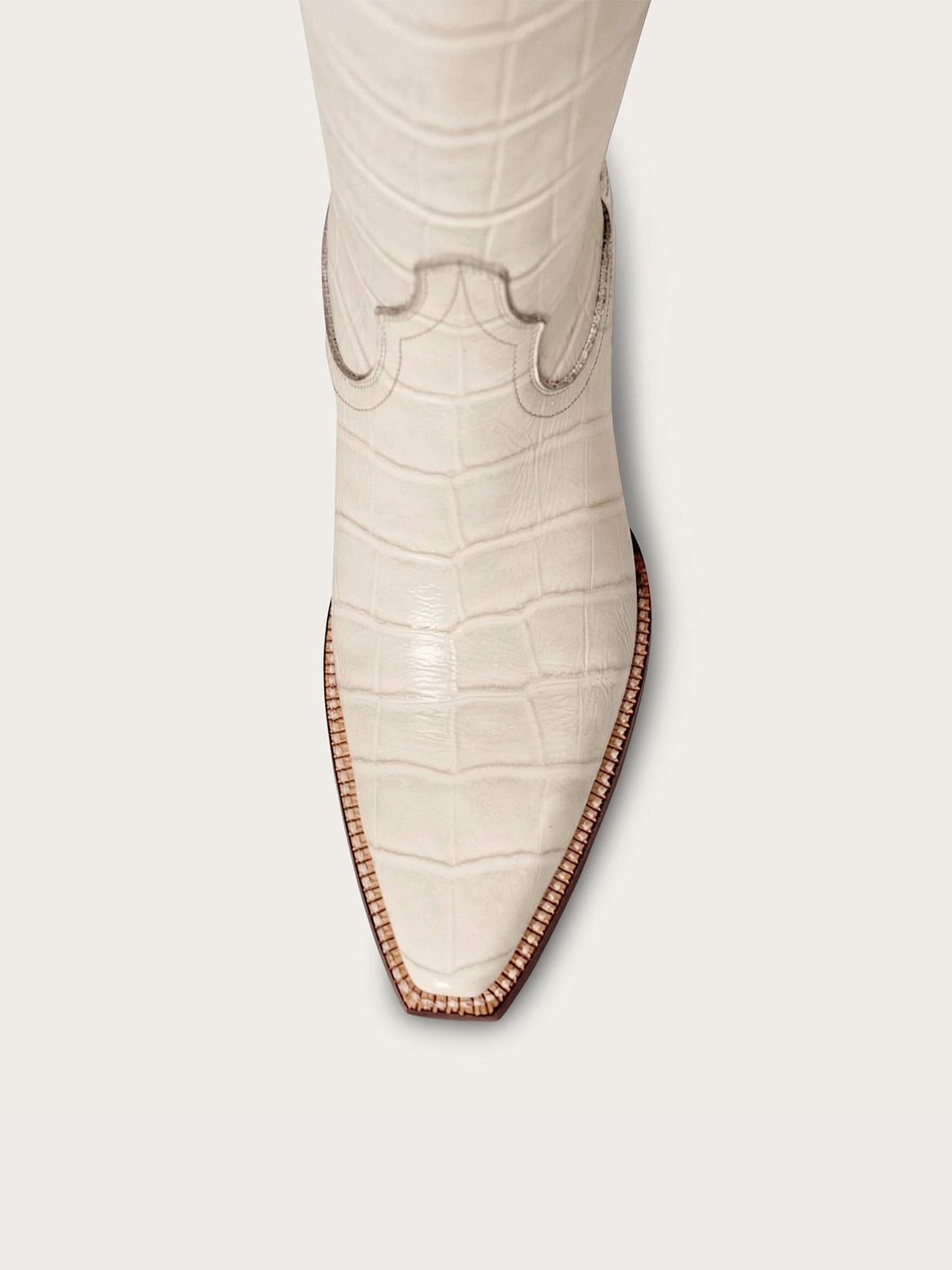 Bone Crocodile Pattern Snip-Toe Chic Mid Calf Simple Cowgirl Boots