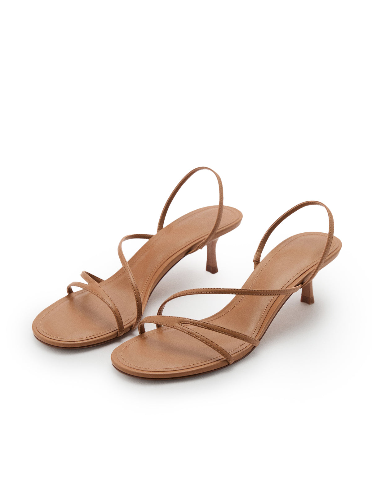 Caramel Round-Toe Strappy Kitten Heels
