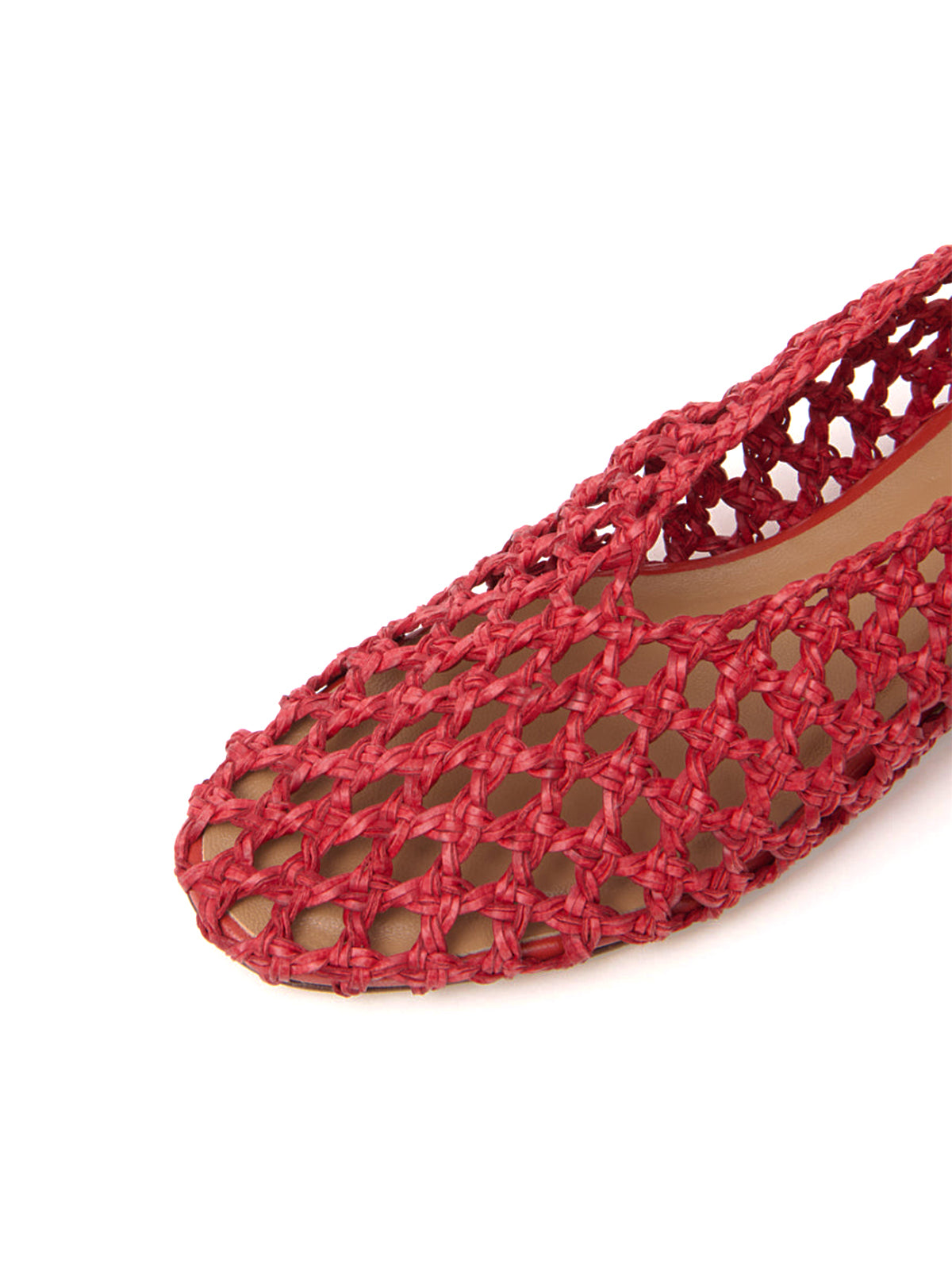 Red Woven Vegan Leather Round-Toe Simple Slip-On Flats