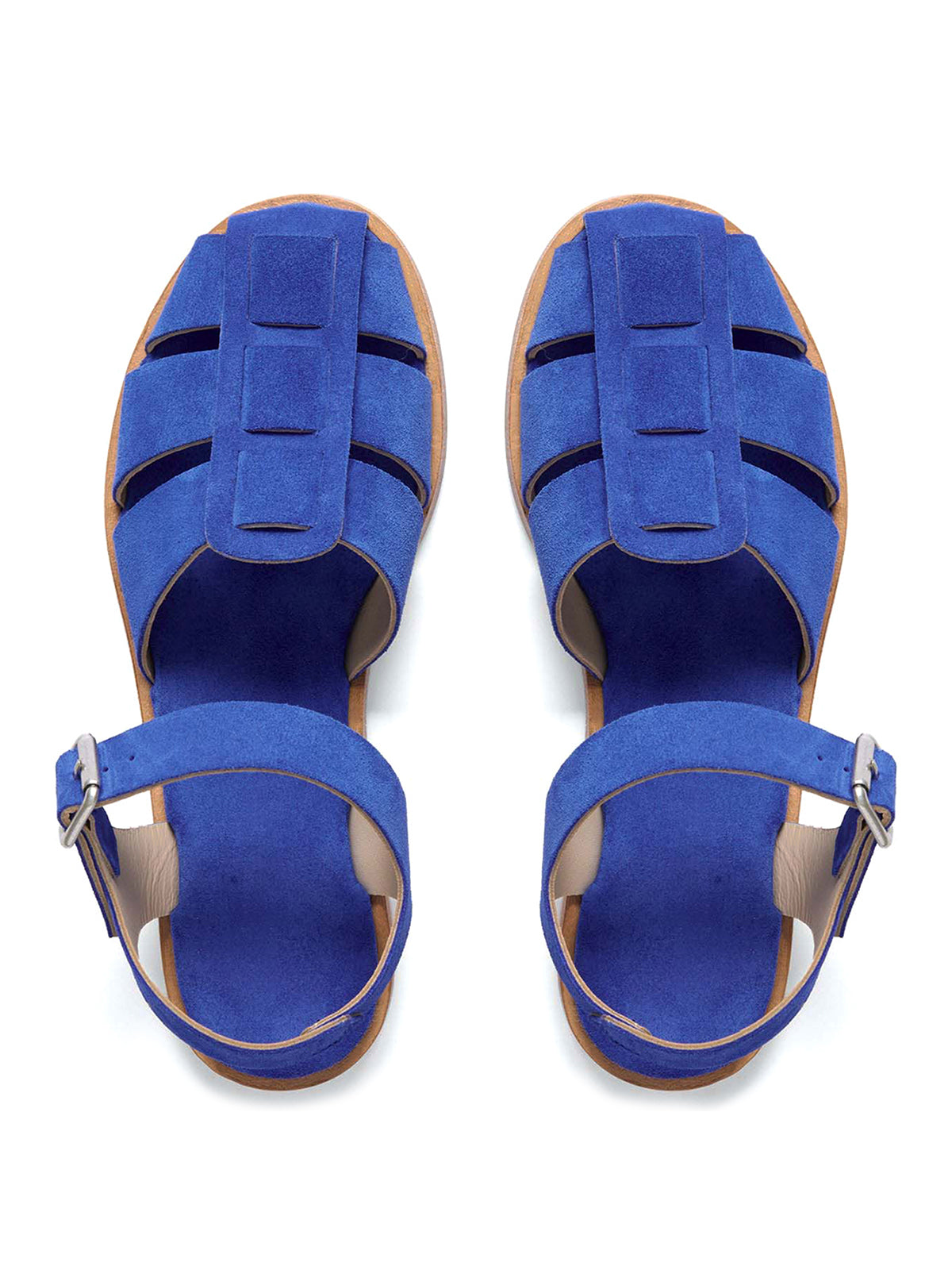 Dark Blue Faux Suede Round-Toe Fisherman Sandals Flats
