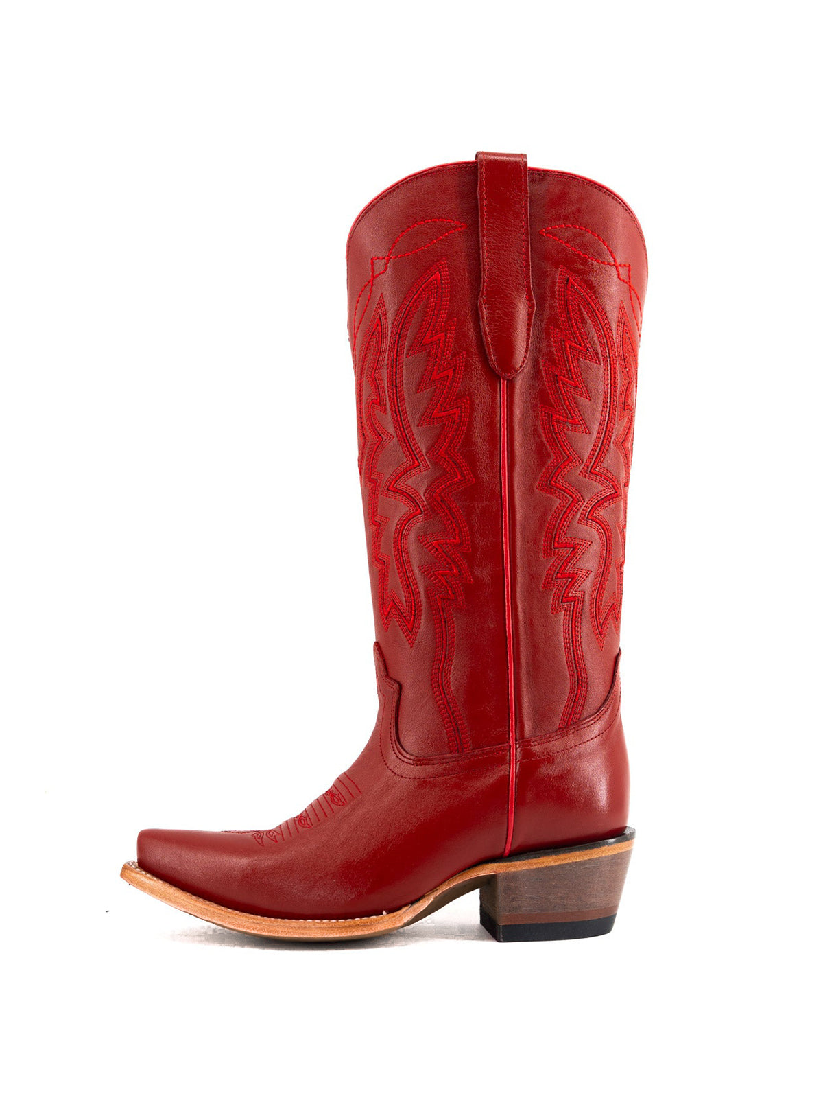 Western Snip-Toe Embroidery Half-Zip Mid Calf Cowgirl Boots - Red