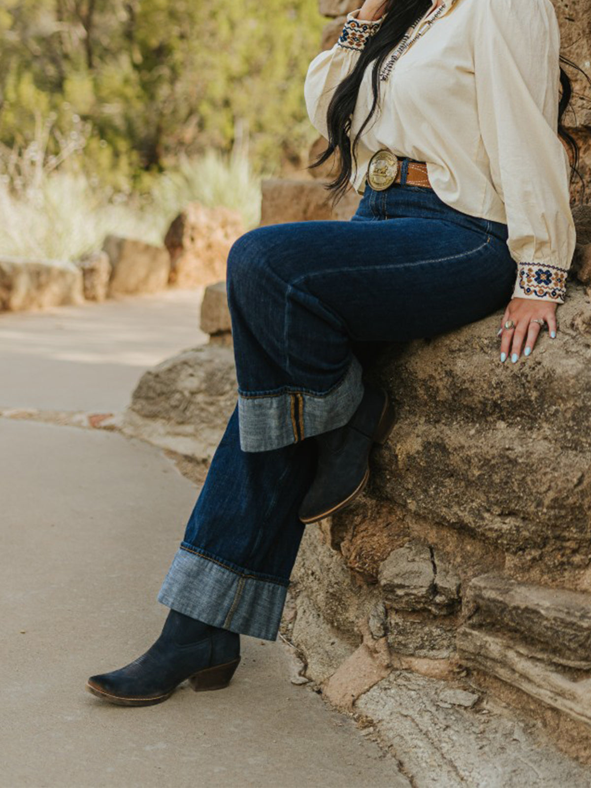 Navy Faux Suede Snip-Toe Short Slip-On Ankle Cowgirl Boots