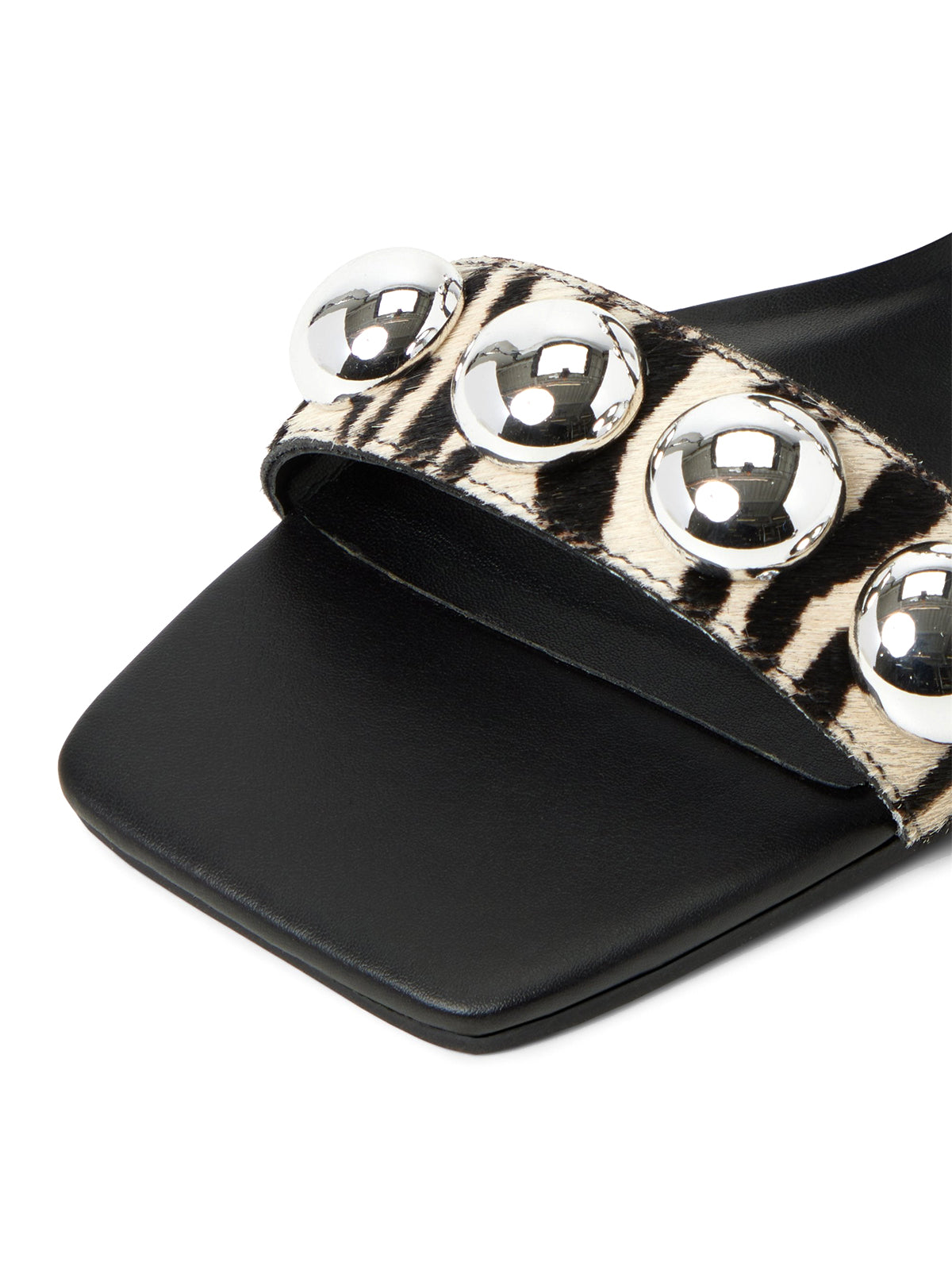 Zebra Square-Toe Double Straps With Studs Flats